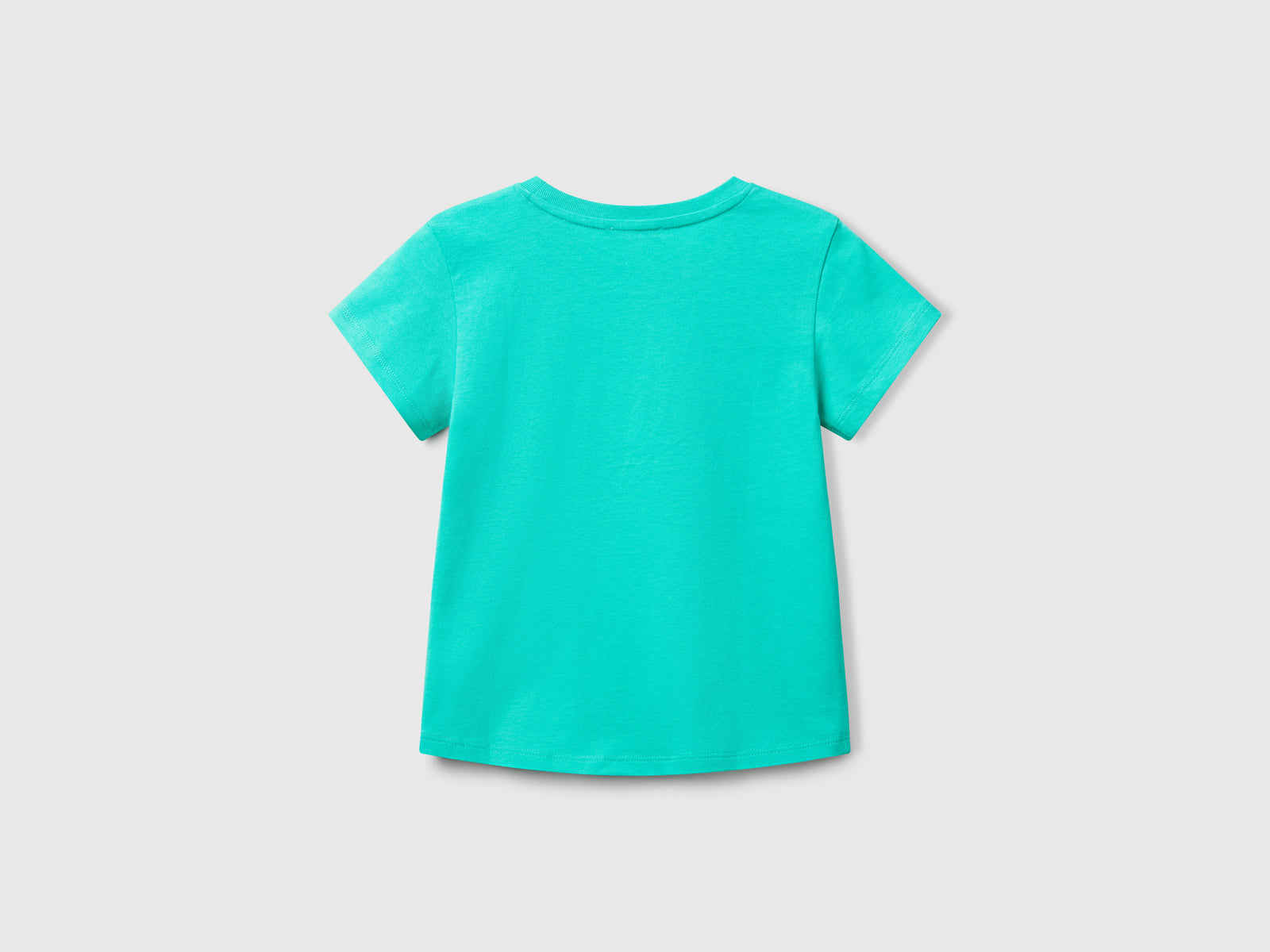 Maglietta con ricamo logo in cotone bio da bimba celeste fluo 2 | Benetton Outlet