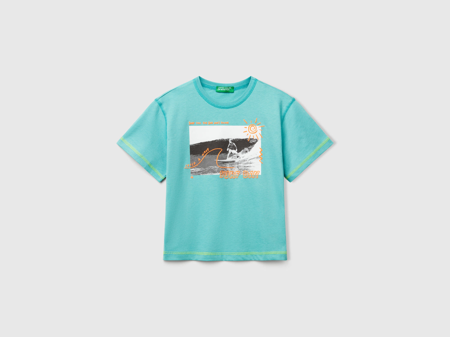 T-shirt con dettagli fluo da bimbo verde acqua | Benetton Outlet