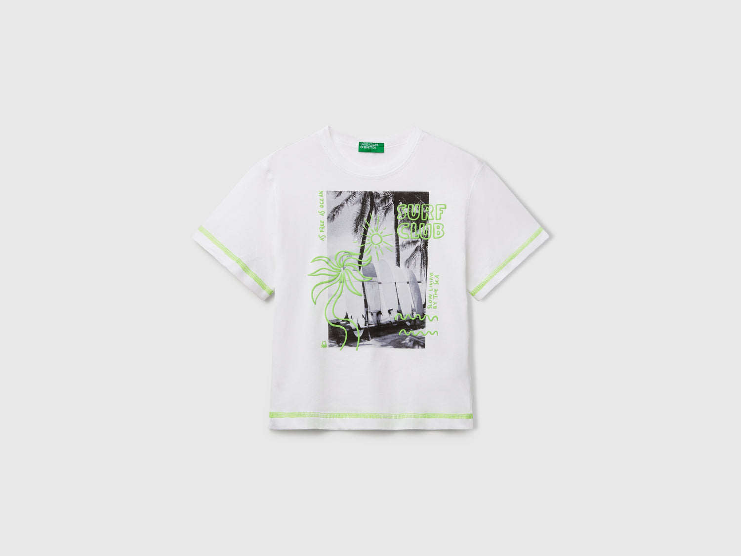 T-shirt con dettagli fluo da bimbo bianco | Benetton Outlet