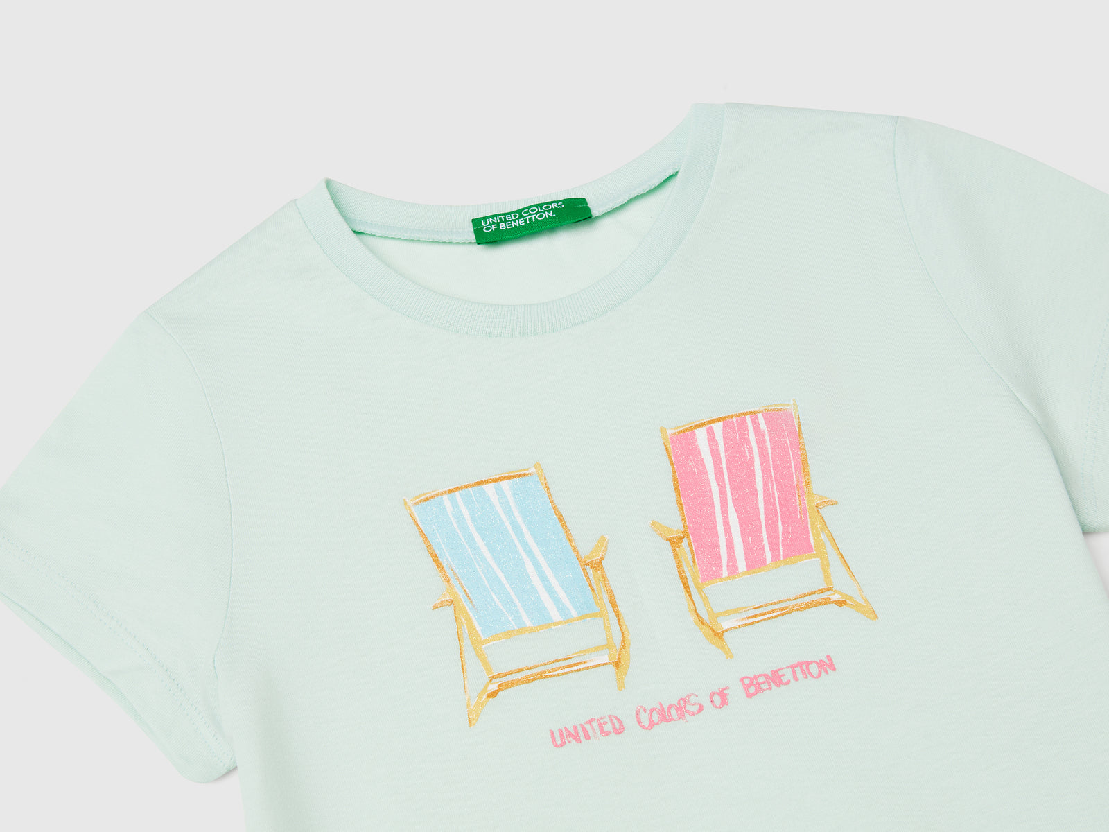 T-shirt regular fit con glitter da bimba verde acqua 3 | Benetton Outlet
