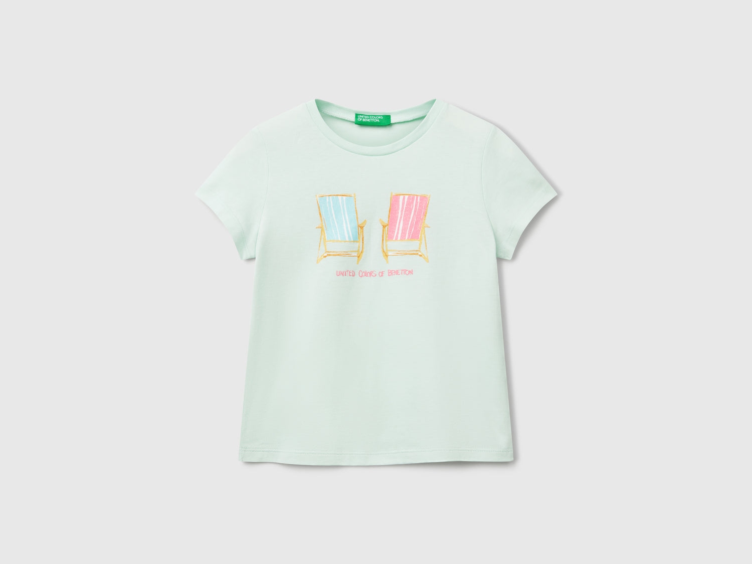 T-shirt regular fit con glitter da bimba verde acqua | Benetton Outlet