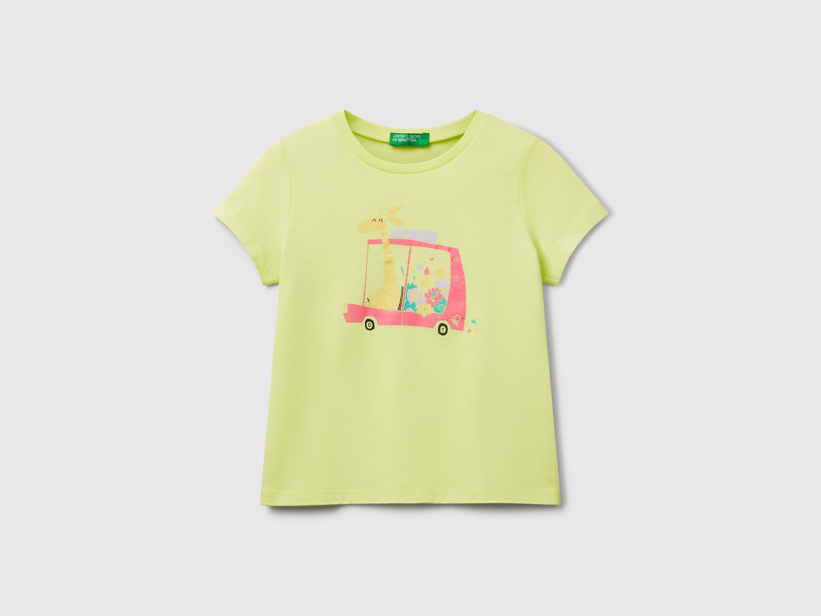 T-shirt regular fit con glitter da bimba lime | Benetton Outlet