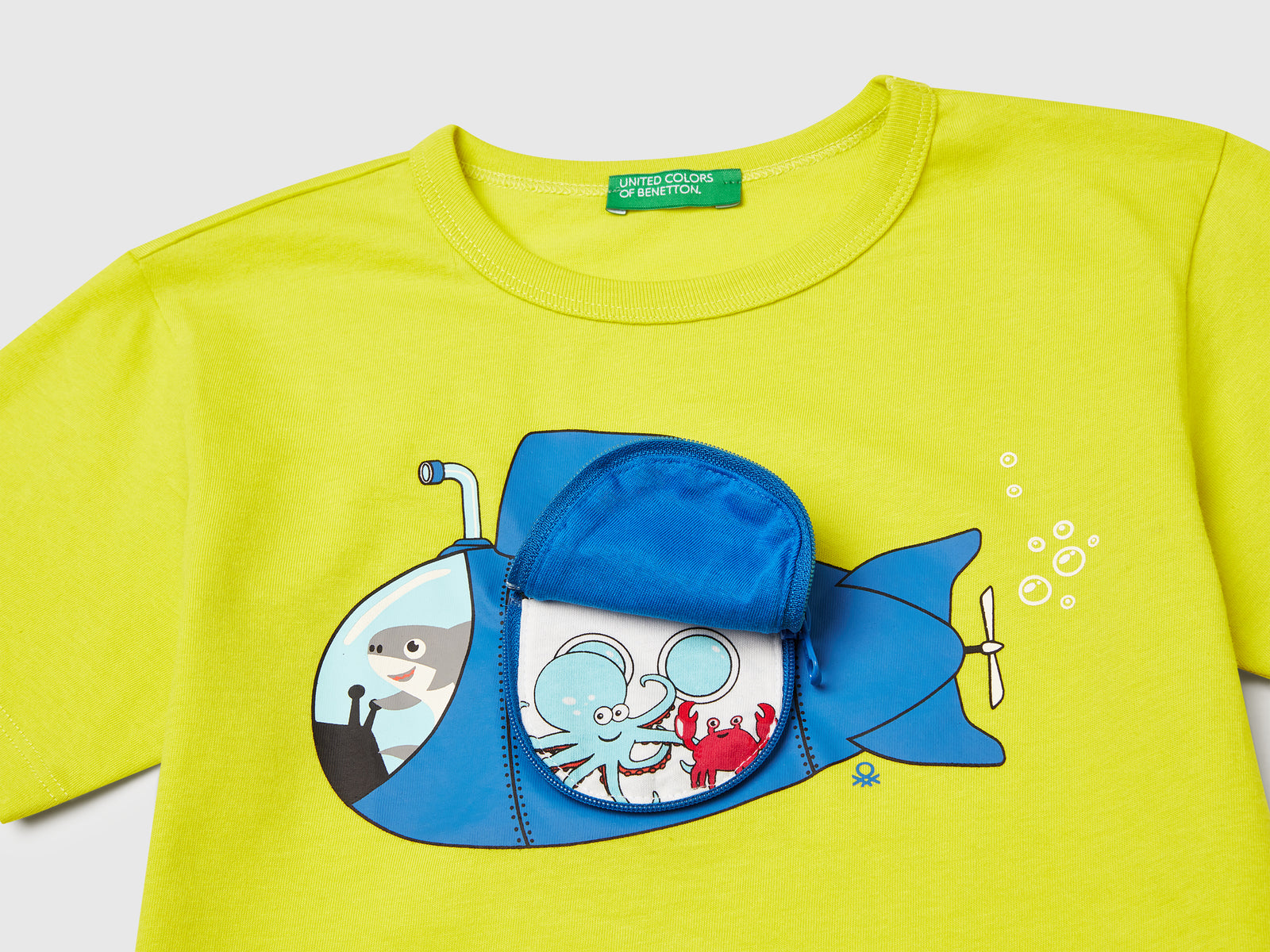 T-shirt con stampa sottomarino e applicazione da bimbo giallo fluo 3 | Benetton Outlet