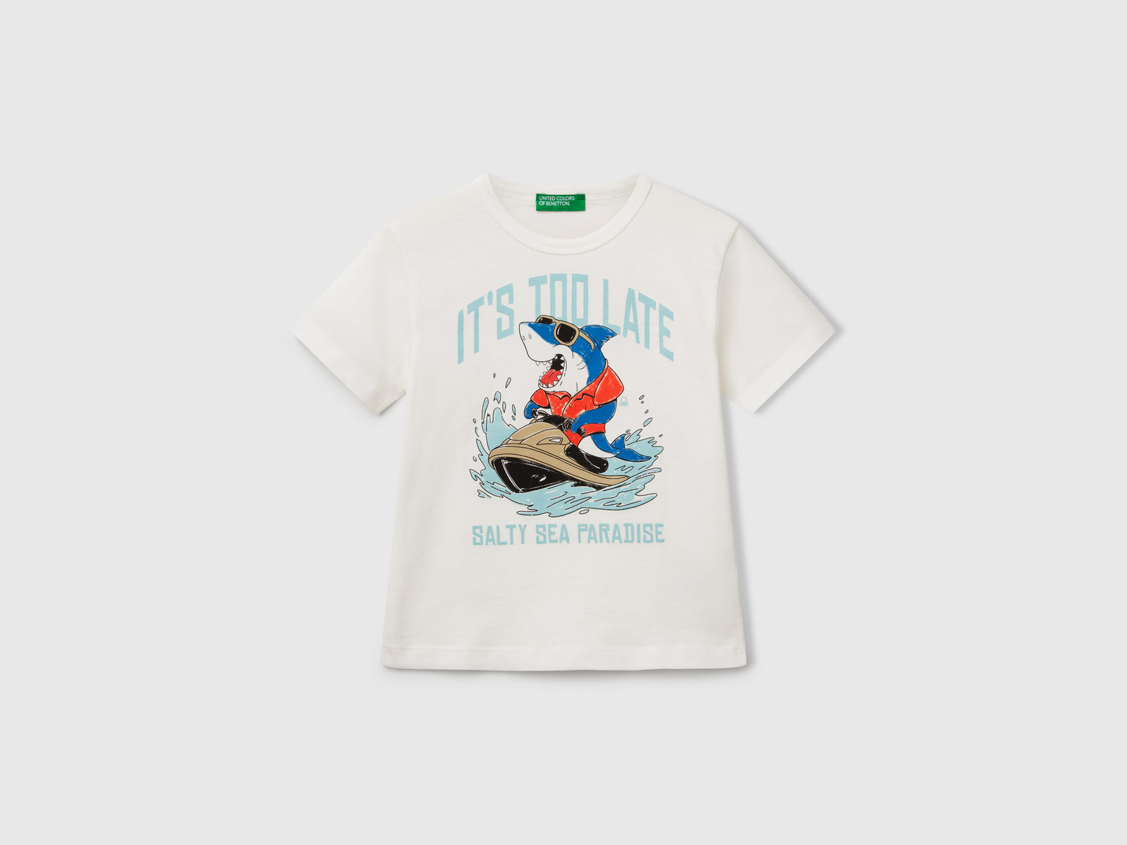Maglietta in cotone bio con stampa da bimbo bianco | Benetton Outlet