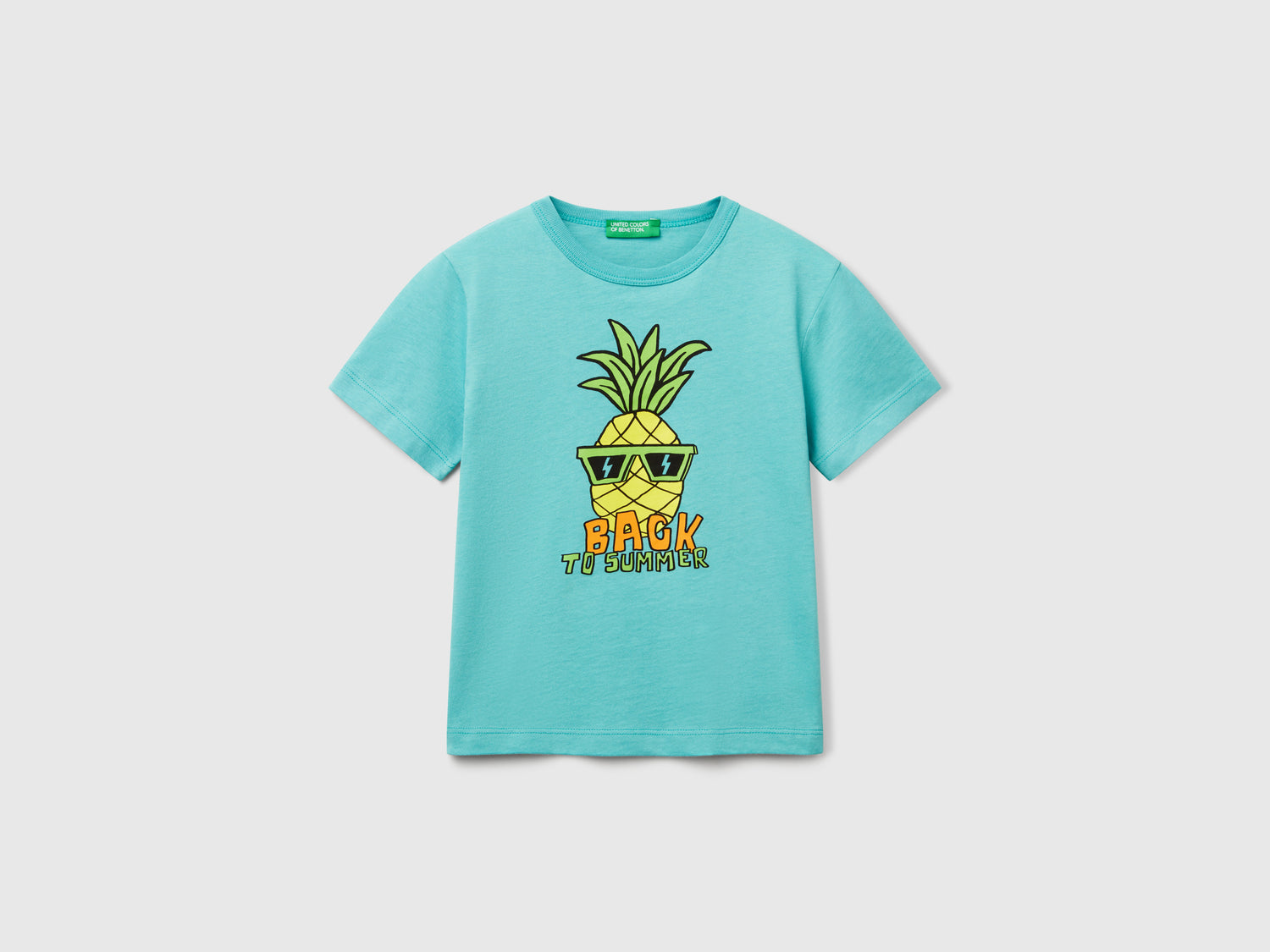 Maglietta in cotone bio con stampa da bimbo verde acqua | Benetton Outlet