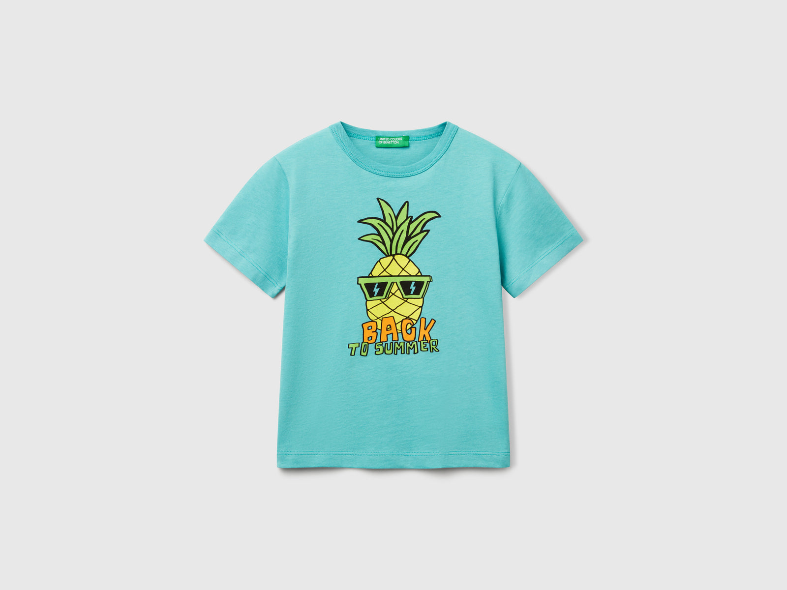 Maglietta in cotone bio con stampa da bimbo verde acqua | Benetton Outlet
