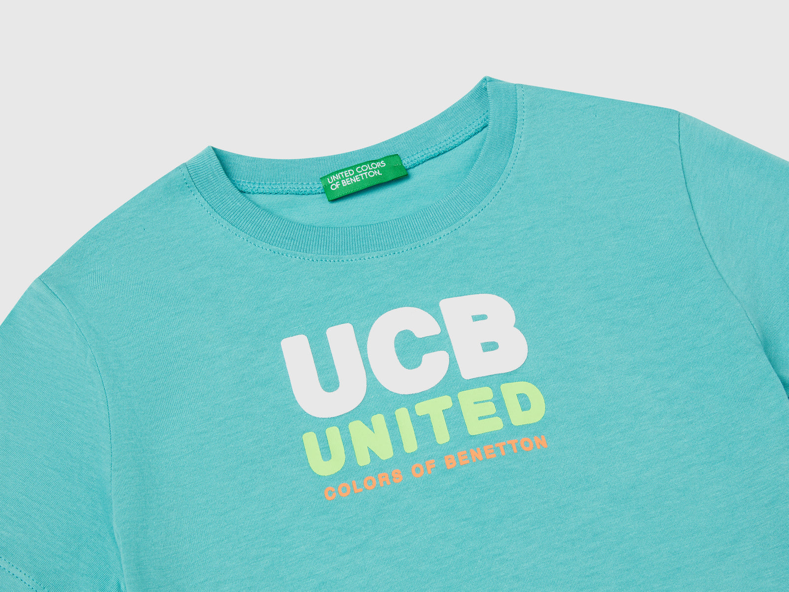T-shirt con stampa e applicazione da bimbo verde acqua 3 | Benetton Outlet