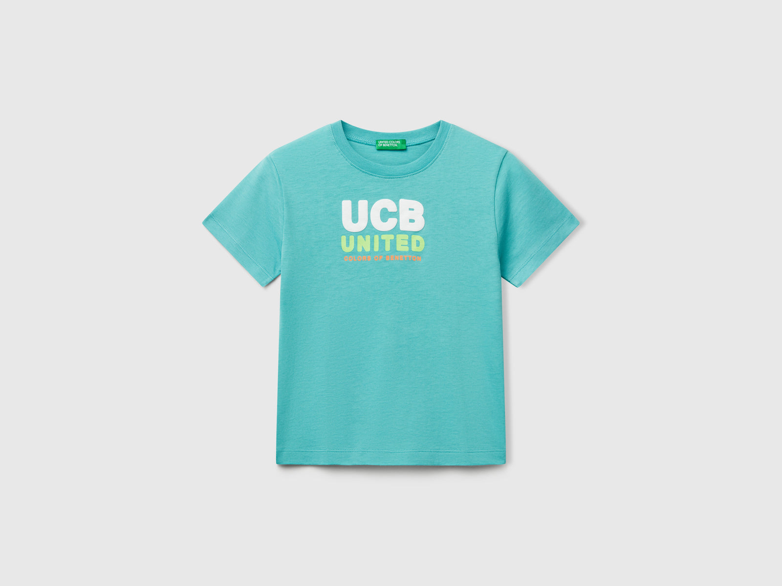 T-shirt con stampa e applicazione da bimbo verde acqua | Benetton Outlet