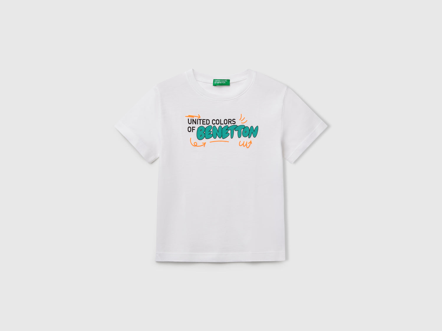 T-shirt con stampa e applicazione da bimbo bianco | Benetton Outlet