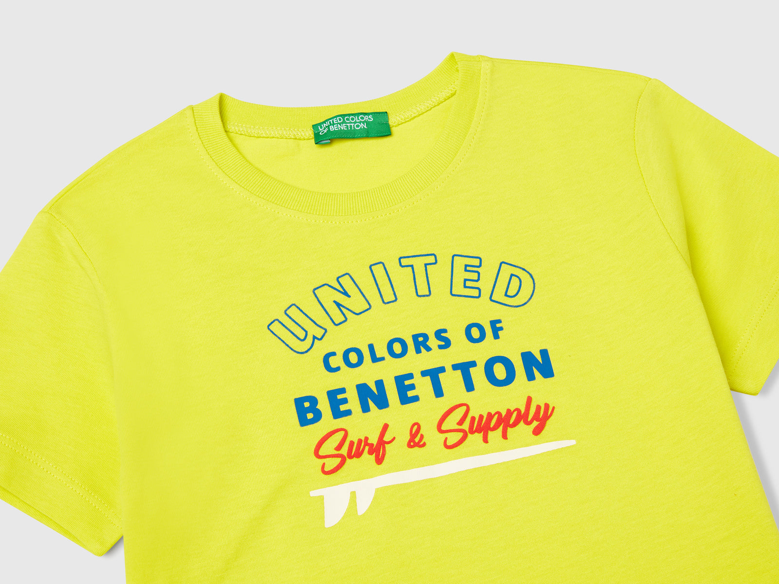 T-shirt con stampa e applicazione da bimbo giallo fluo 3 | Benetton Outlet
