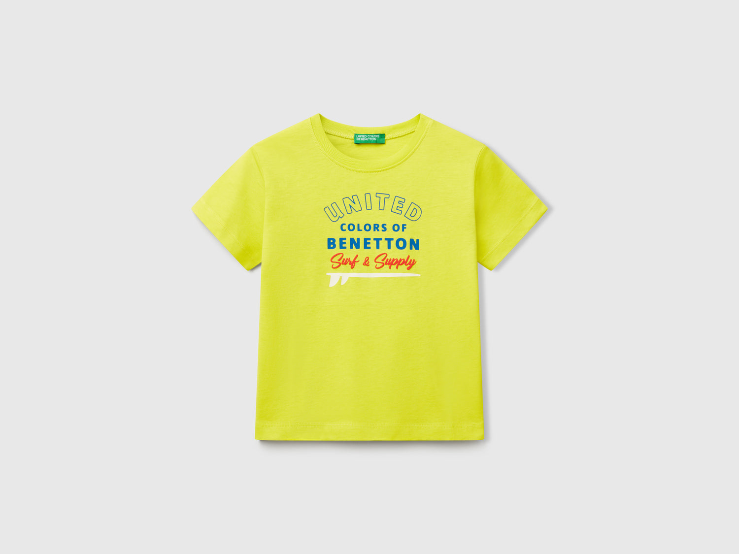 T-shirt con stampa e applicazione da bimbo giallo fluo | Benetton Outlet