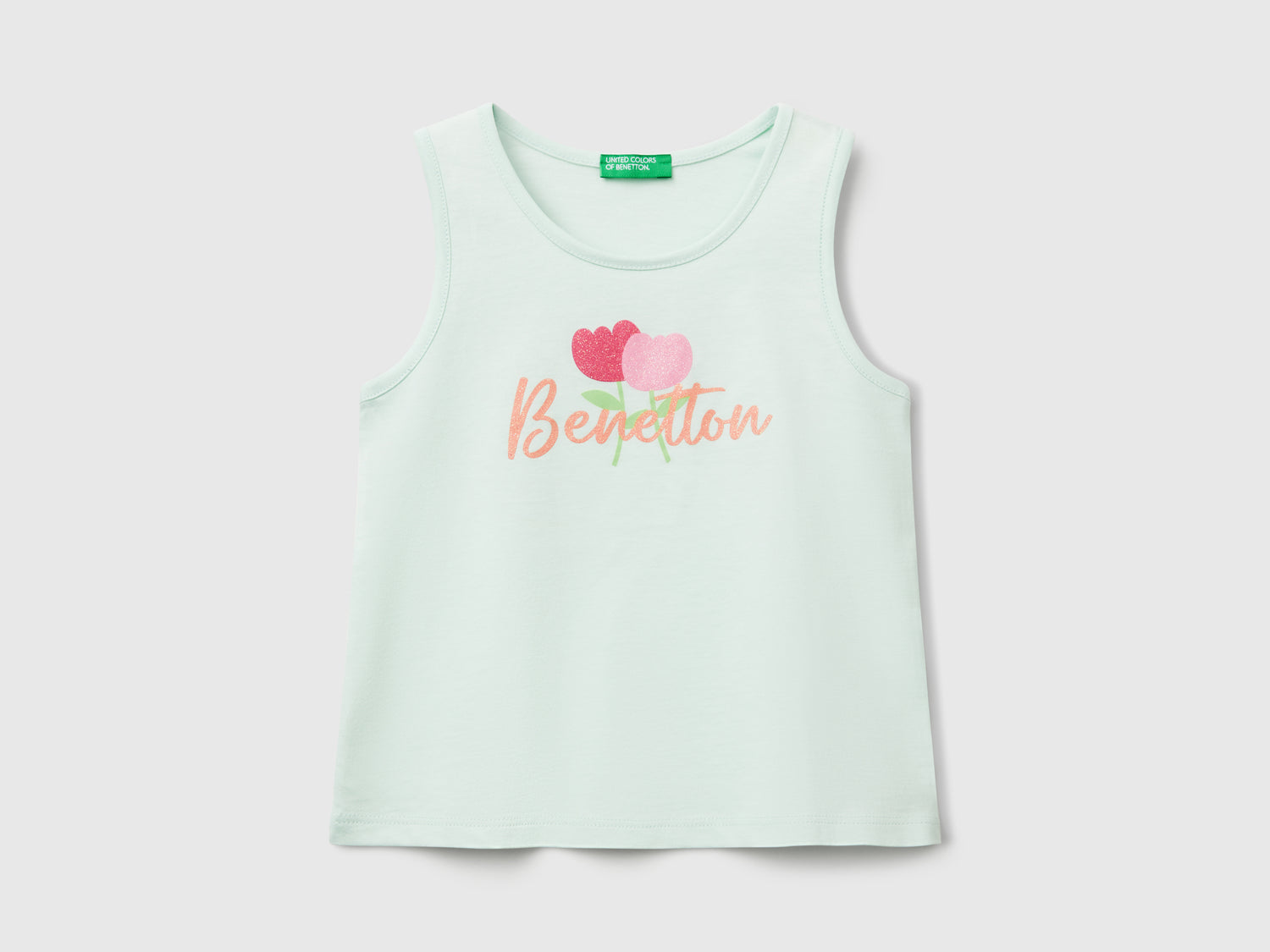 Canotta con logo in cotone bio da bimba verde acqua | Benetton Outlet