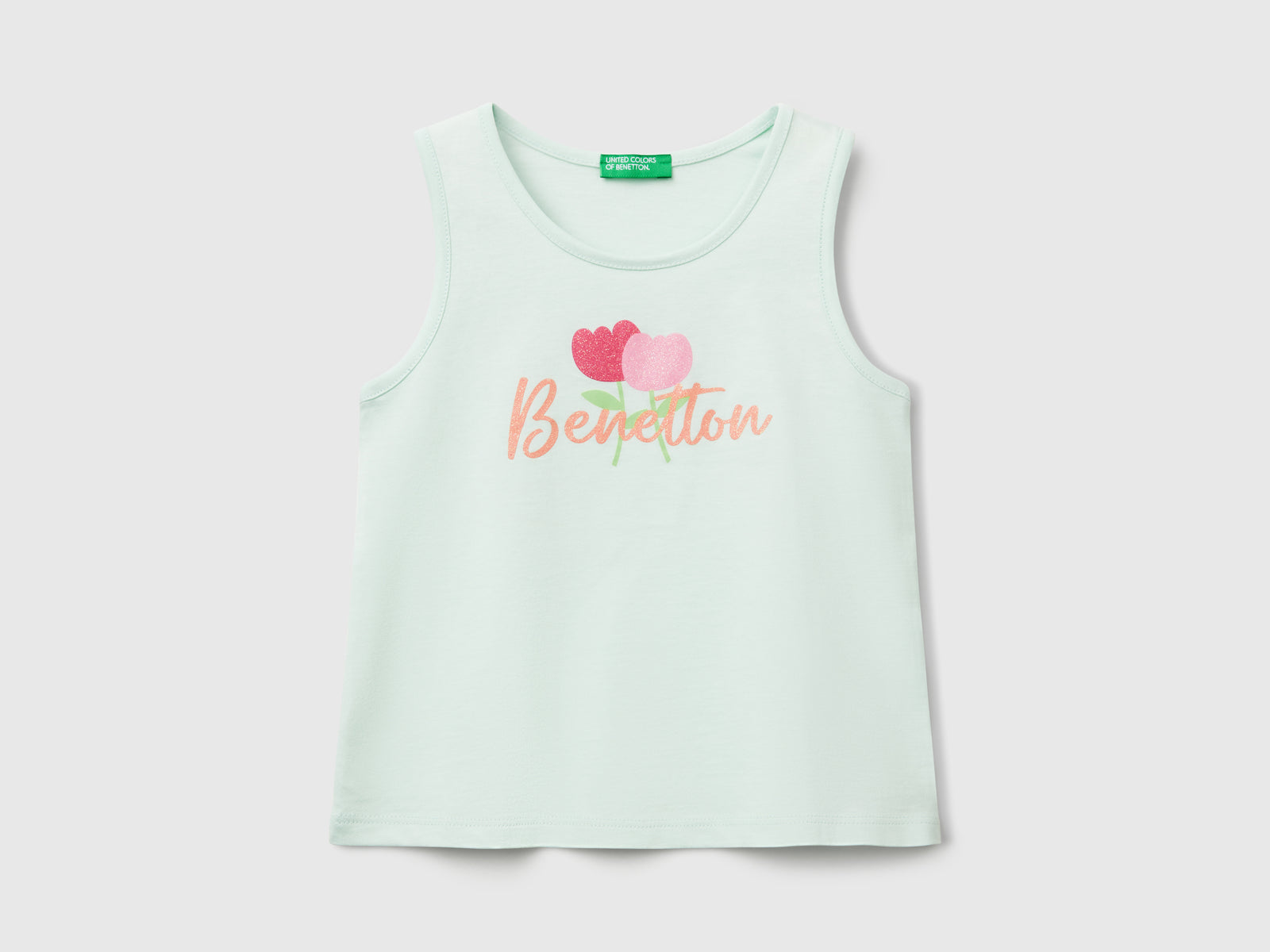 Canotta con logo in cotone bio da bimba verde acqua | Benetton Outlet