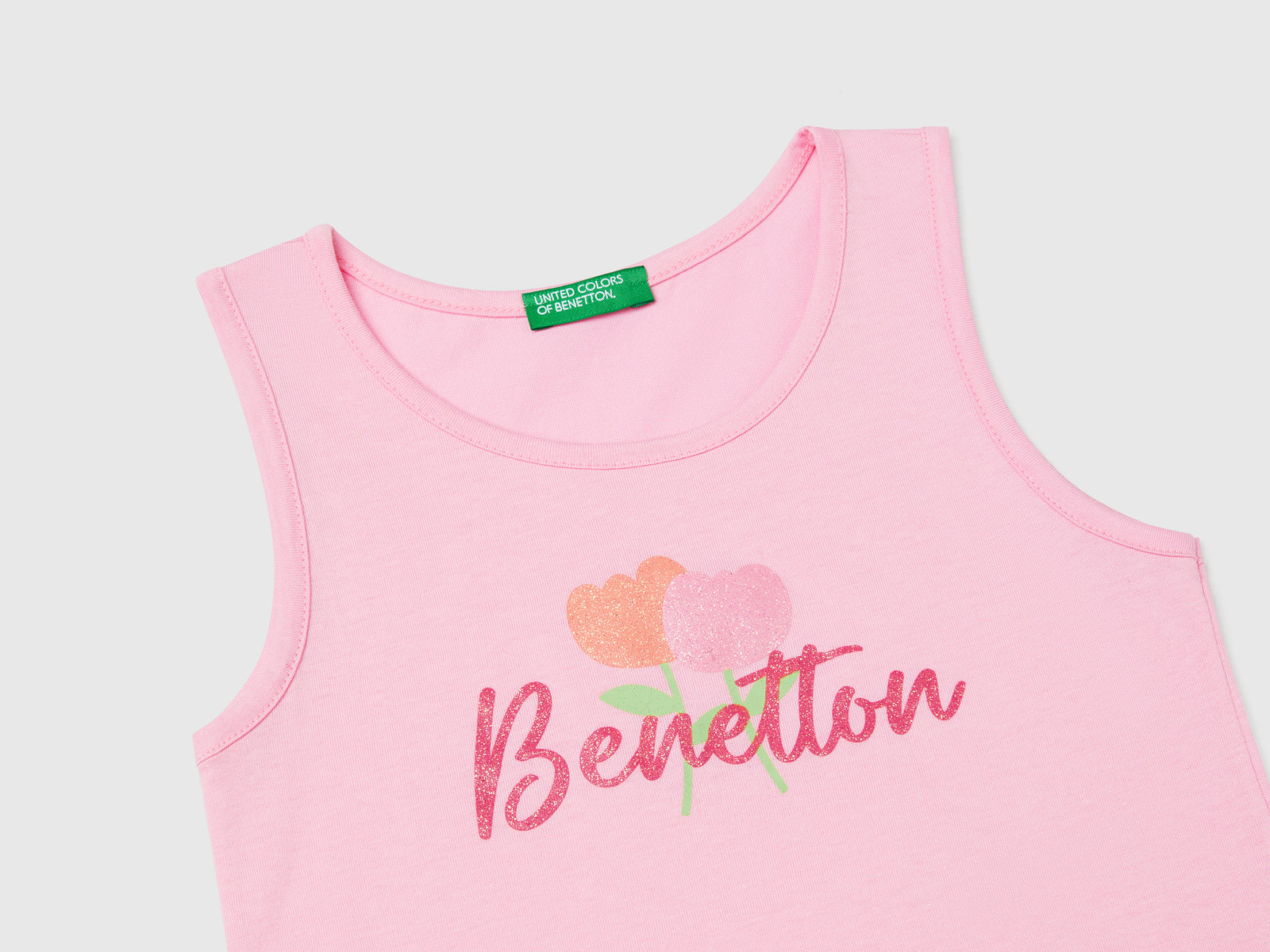 Canotta con logo in cotone bio da bimba rosa 3 | Benetton Outlet