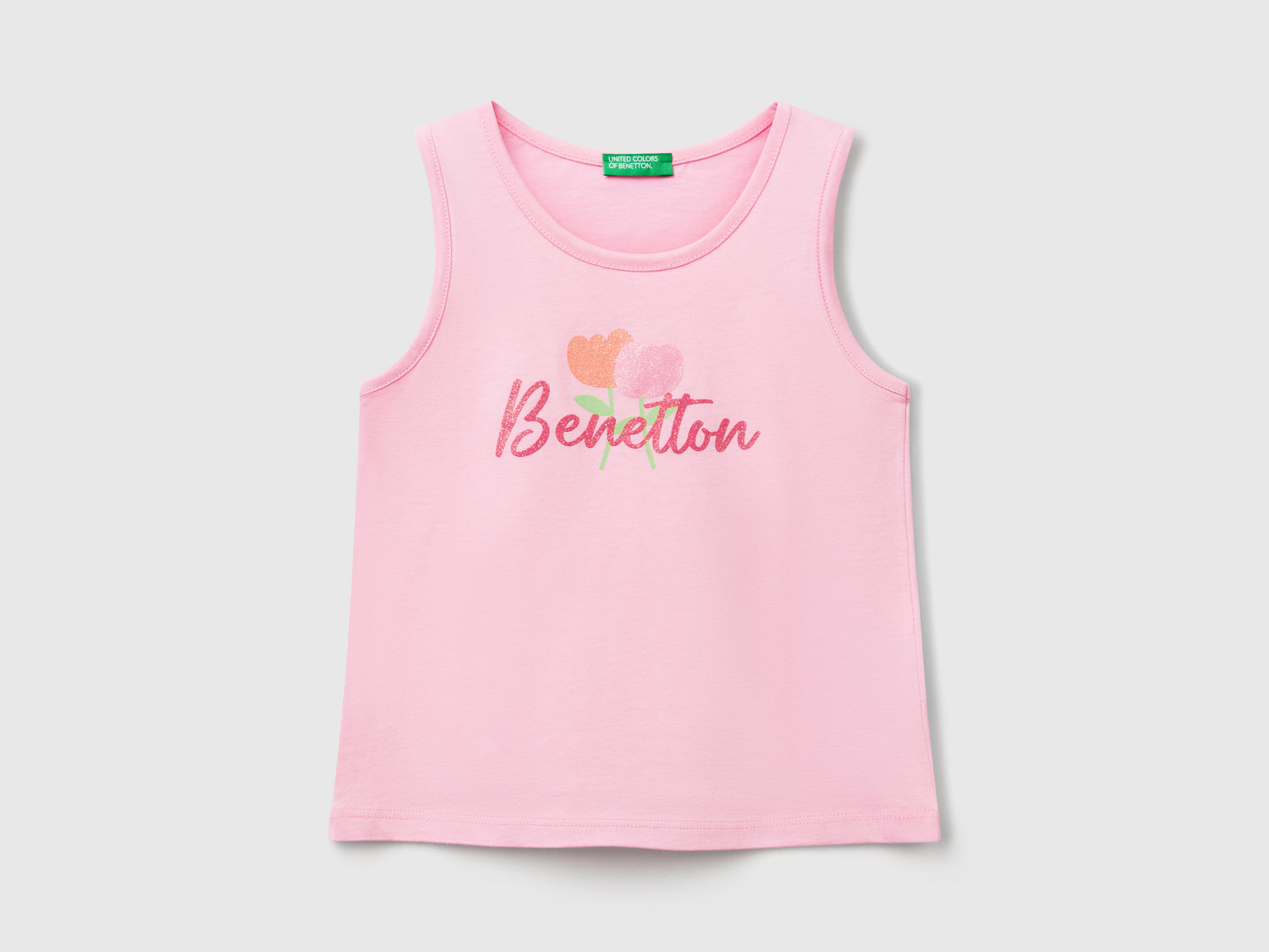 Canotta con logo in cotone bio da bimba rosa | Benetton Outlet