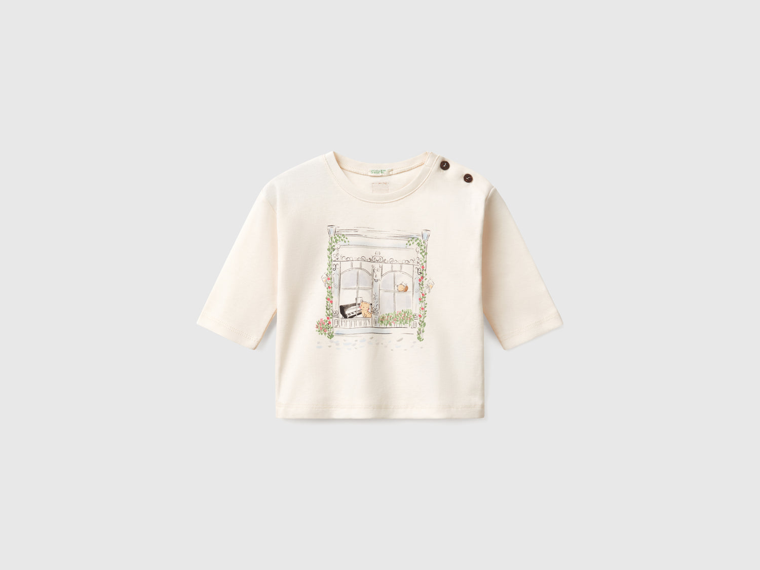 T-shirt con stampa animaletto da neonato bianco panna | Benetton Outlet