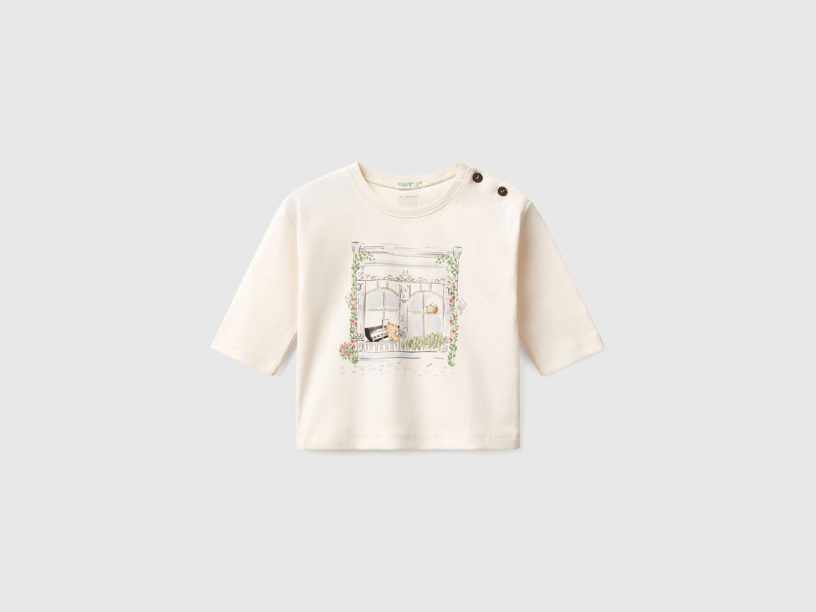 T-shirt con stampa animaletto da neonato bianco panna | Benetton Outlet