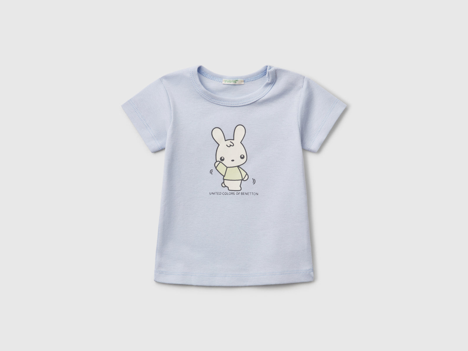 Maglietta in cotone da neonato celeste | Benetton Outlet
