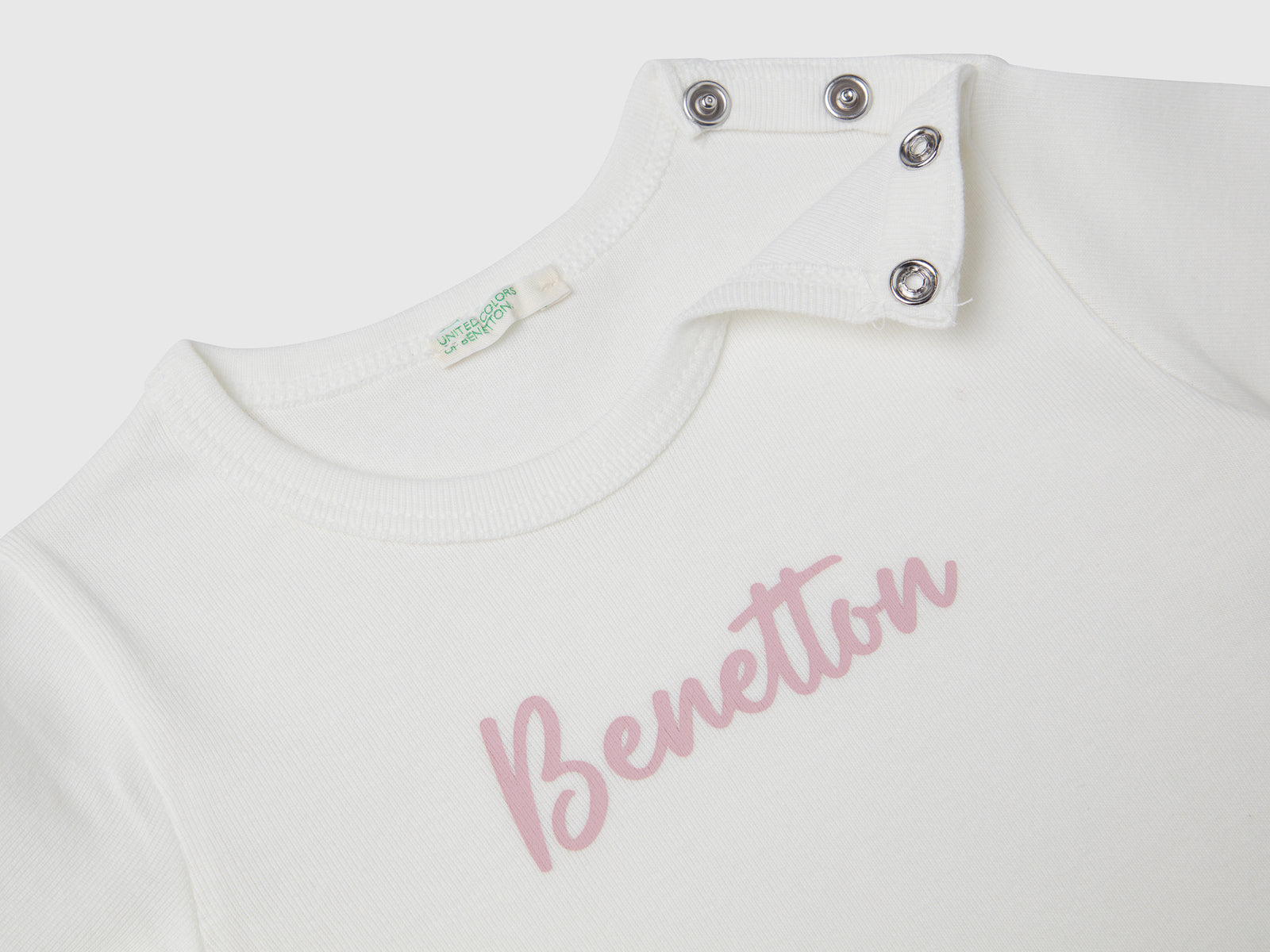 T-shirt manica lunga in cotone da neonato bianco panna 3 | Benetton Outlet