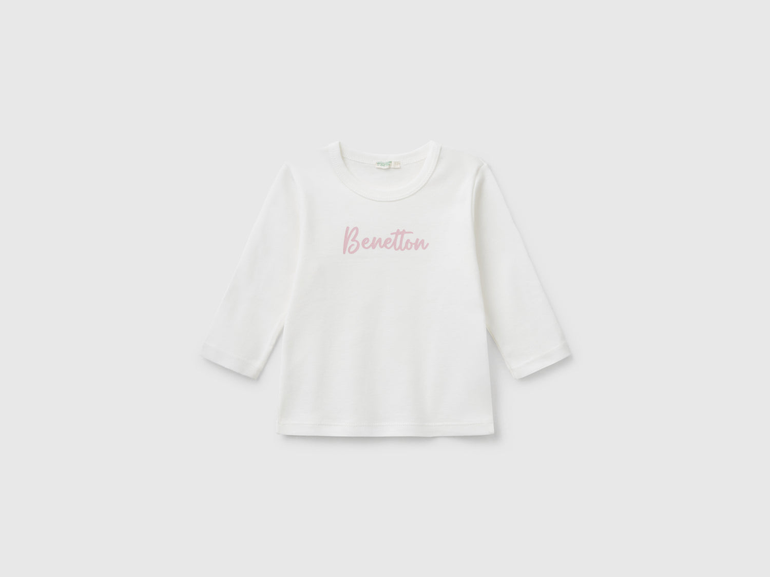 T-shirt manica lunga in cotone da neonato bianco panna | Benetton Outlet