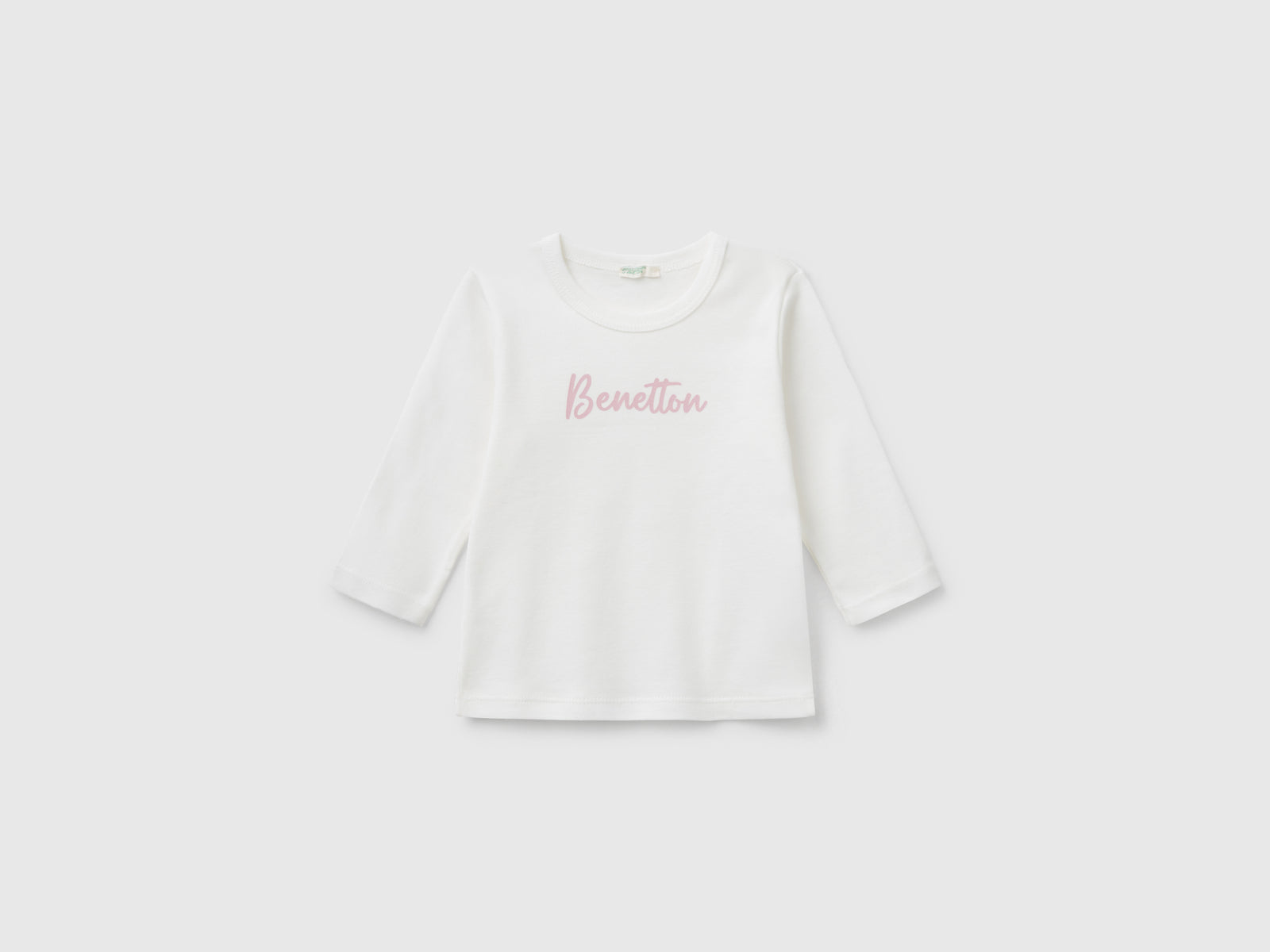 T-shirt manica lunga in cotone da neonato bianco panna | Benetton Outlet