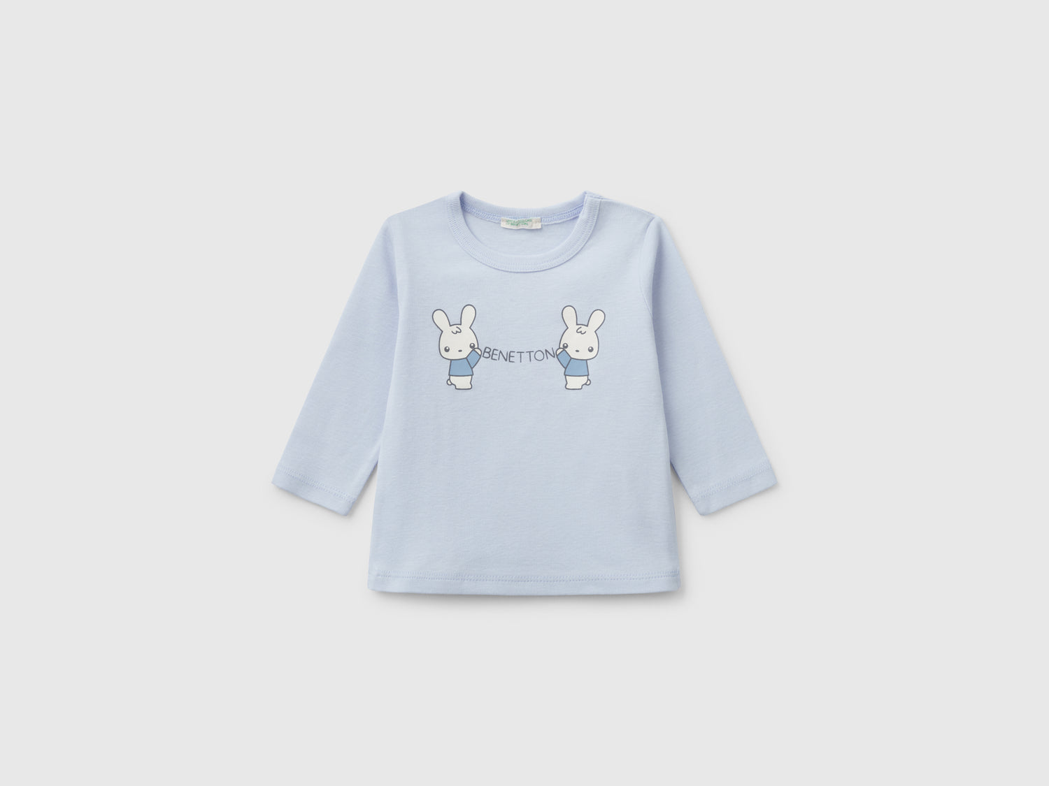 T-shirt manica lunga in cotone da neonato celeste | Benetton Outlet