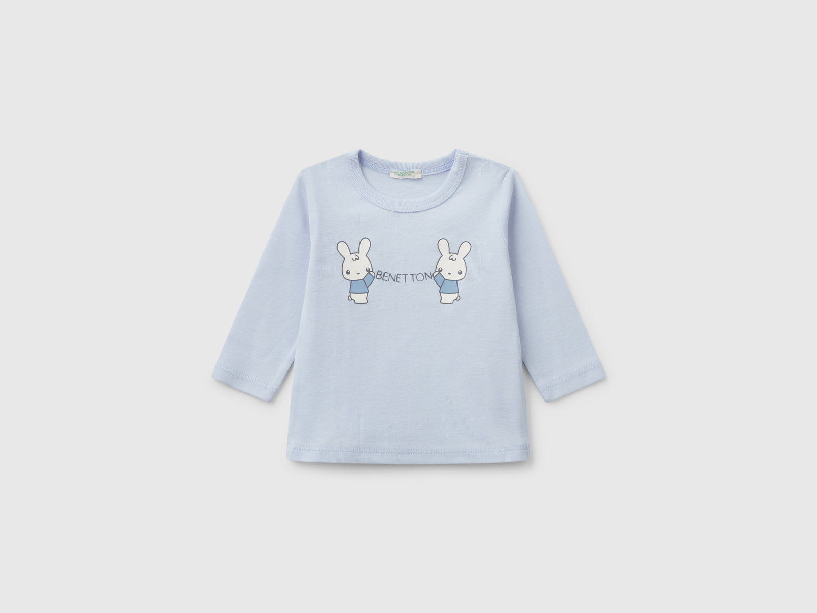 T-shirt manica lunga in cotone da neonato celeste | Benetton Outlet