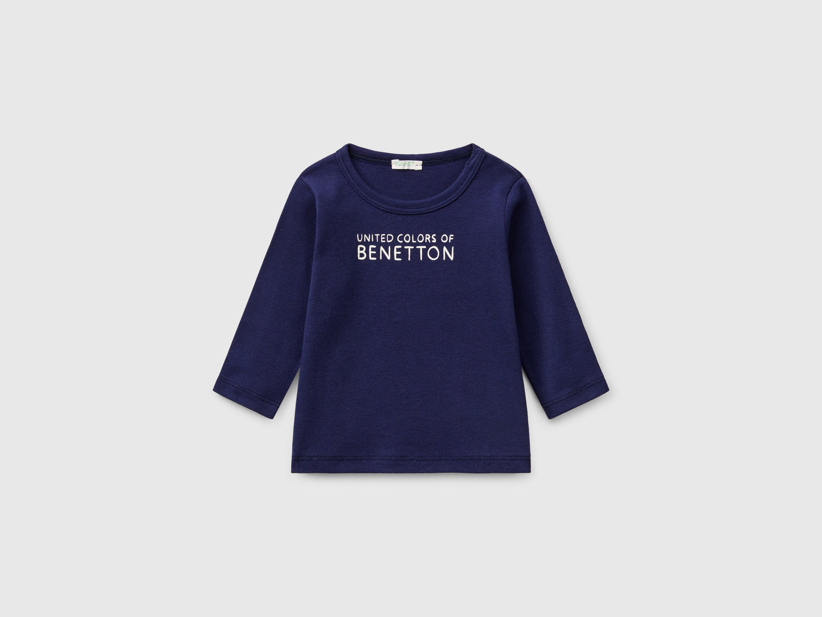 T-shirt manica lunga in cotone da neonato blu scuro | Benetton Outlet