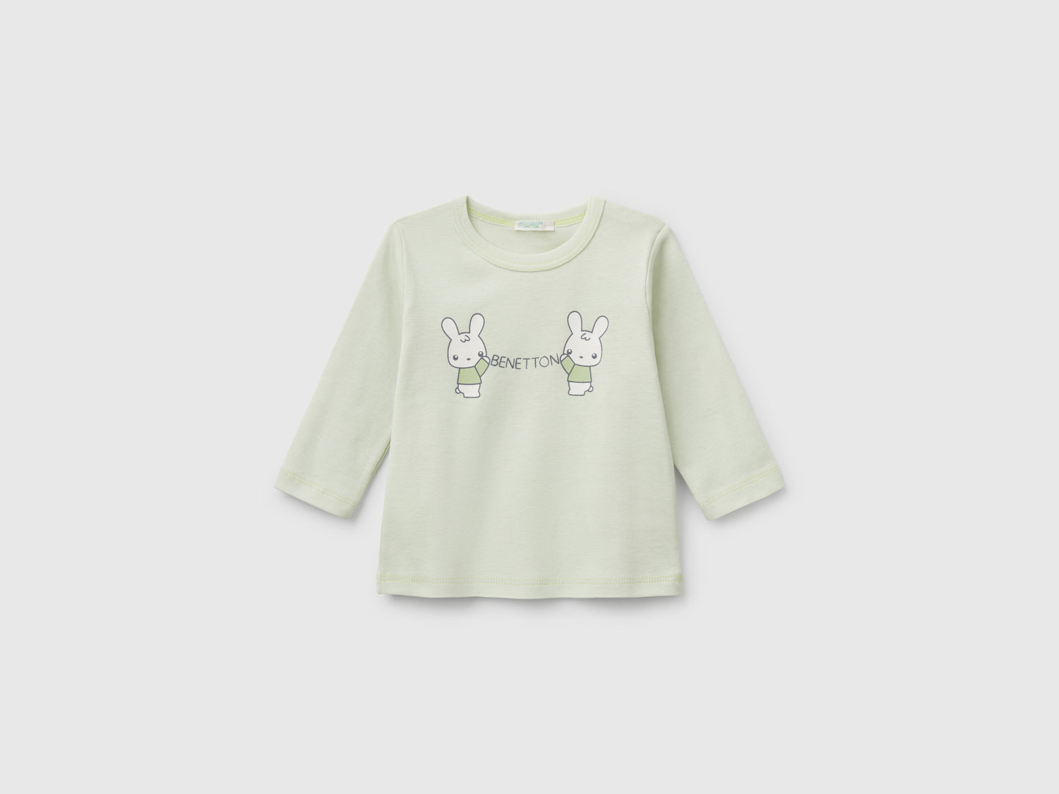 T-shirt manica lunga in cotone da neonato verde chiaro | Benetton Outlet