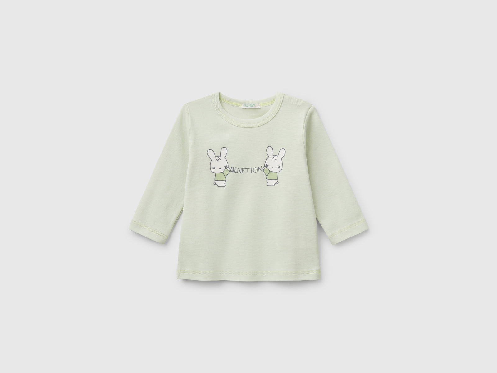 T-shirt manica lunga in cotone da neonato verde chiaro | Benetton Outlet