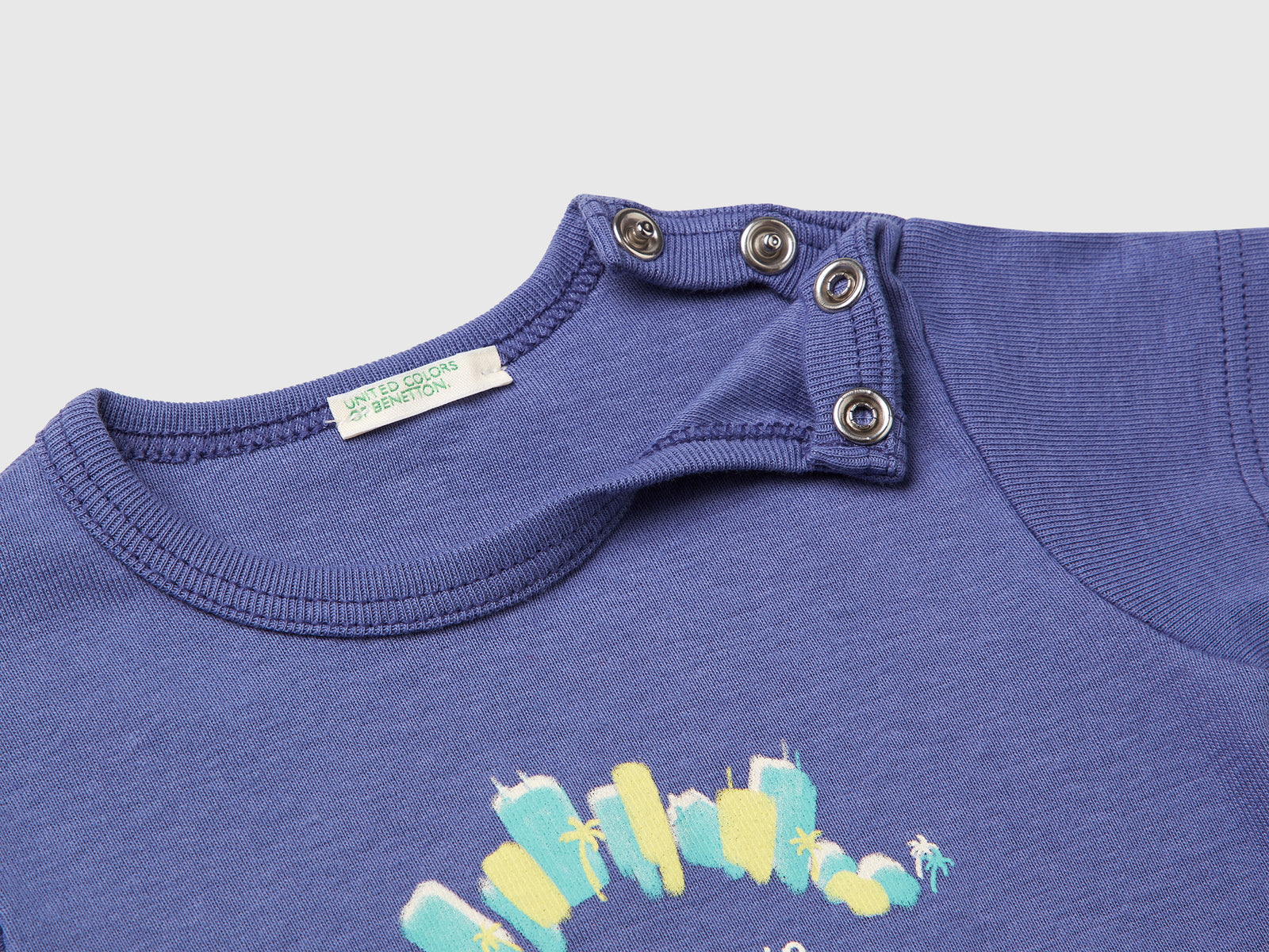 T-shirt manica corta in cotone da neonato blu 3 | Benetton Outlet