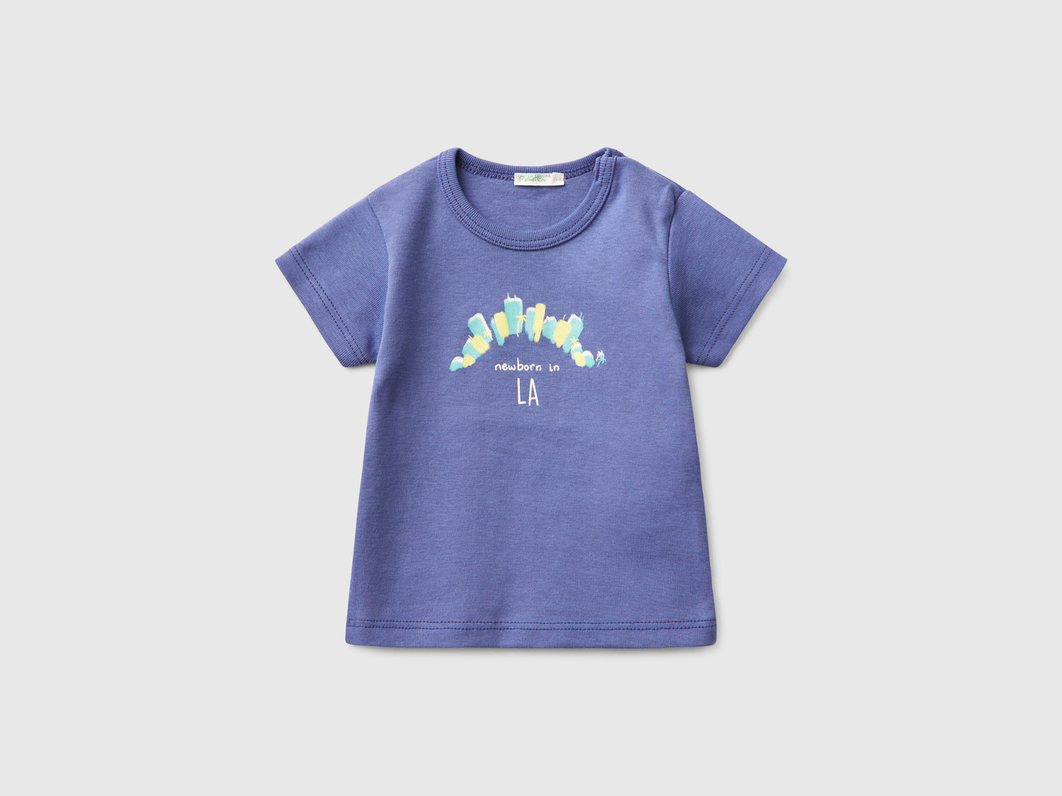 T-shirt manica corta in cotone da neonato blu | Benetton Outlet
