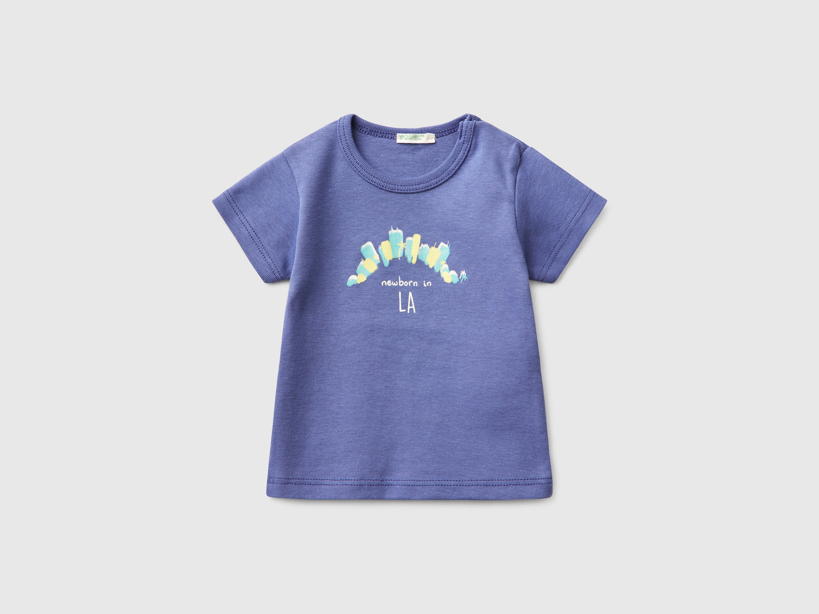 T-shirt manica corta in cotone da neonato blu | Benetton Outlet