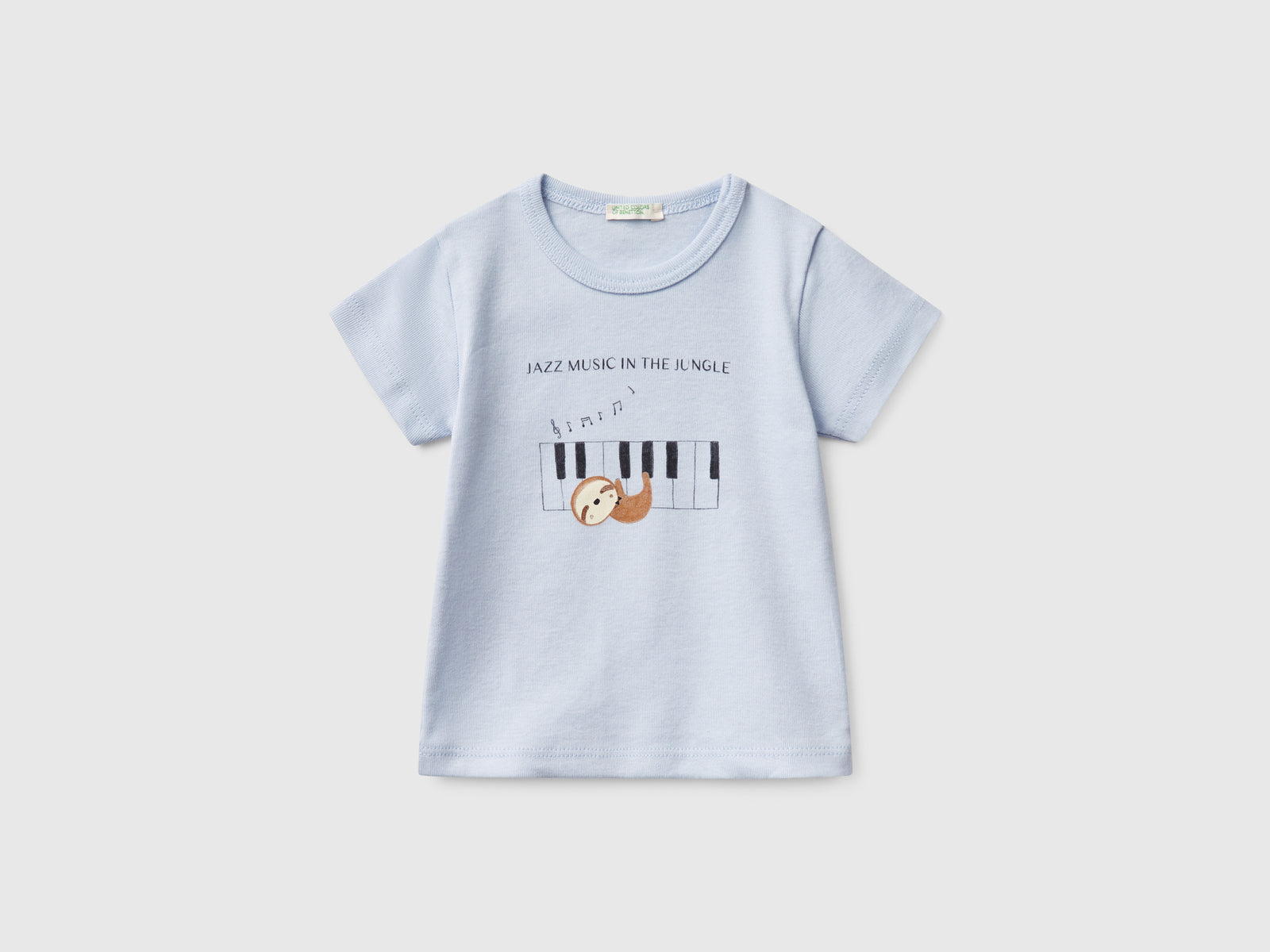 T-shirt manica corta in cotone da neonato celeste | Benetton Outlet