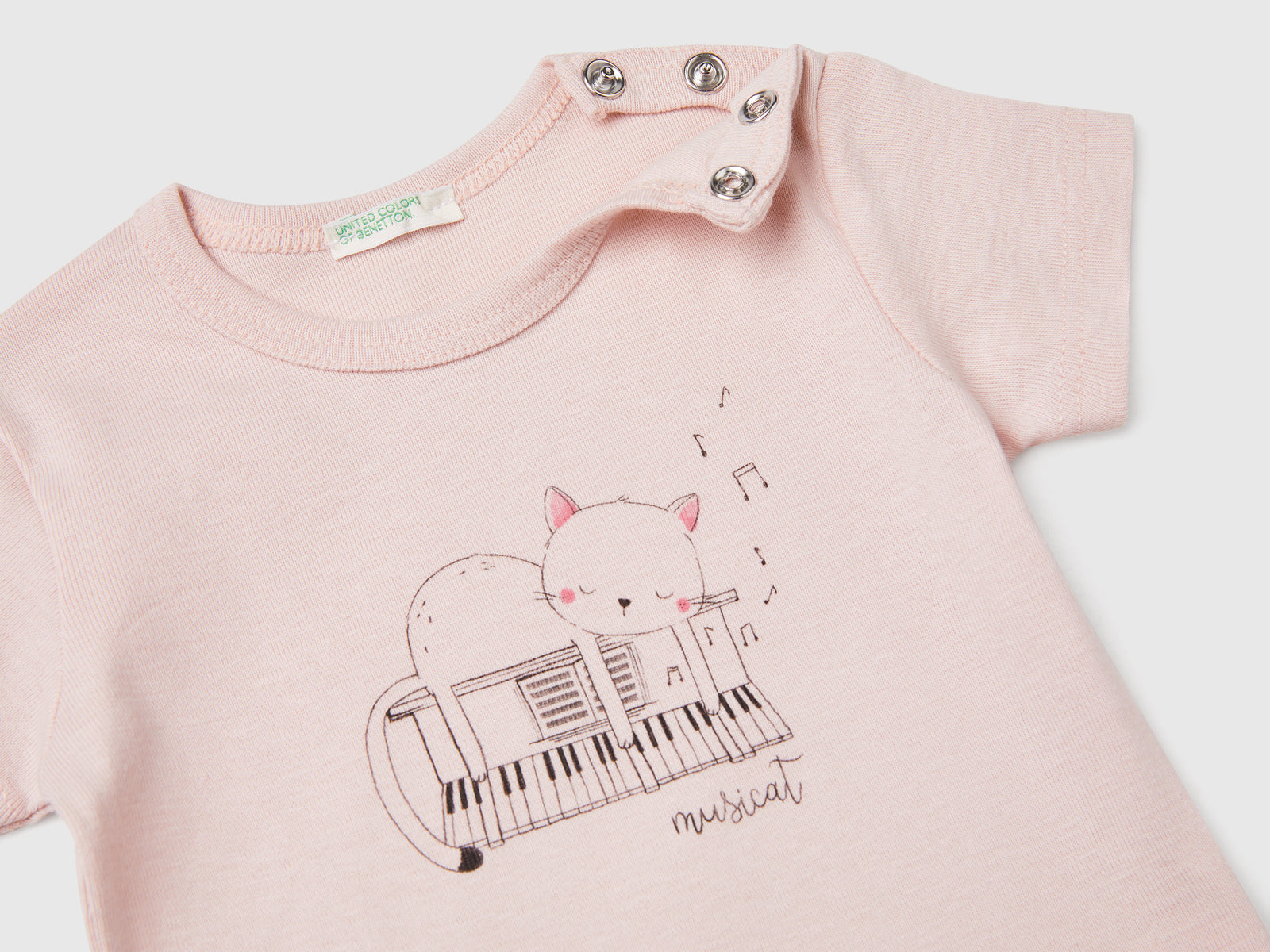 T-shirt manica corta in cotone da neonato rosa tenue 3 | Benetton Outlet