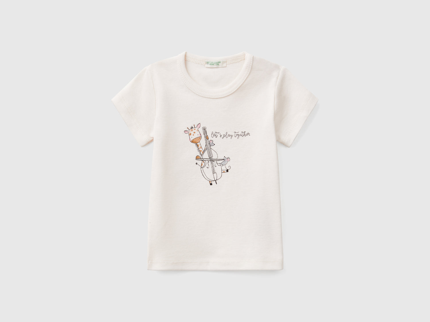 T-shirt manica corta in cotone da neonato bianco panna | Benetton Outlet