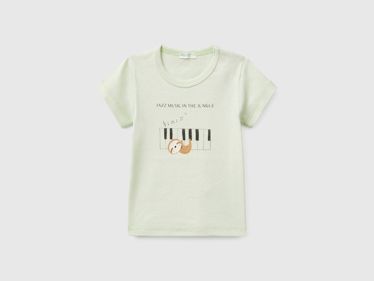 T-shirt manica corta in cotone da neonato verde chiaro | Benetton Outlet