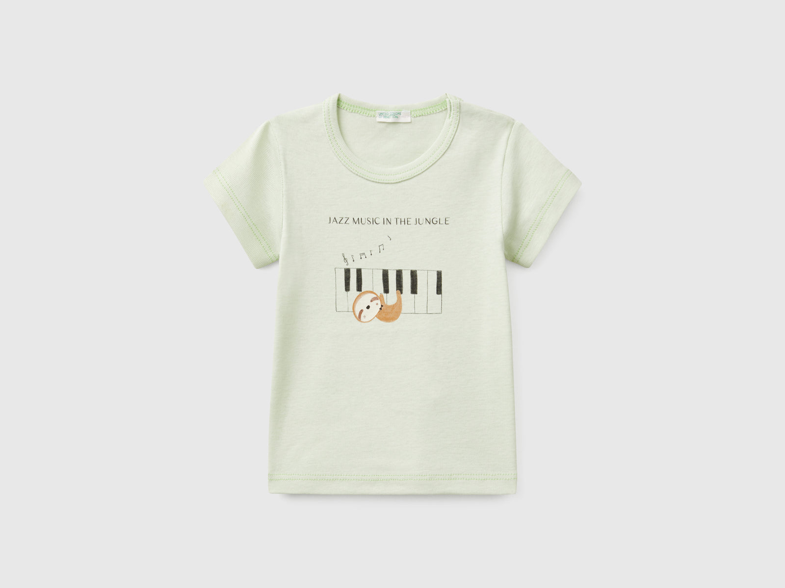T-shirt manica corta in cotone da neonato verde chiaro | Benetton Outlet