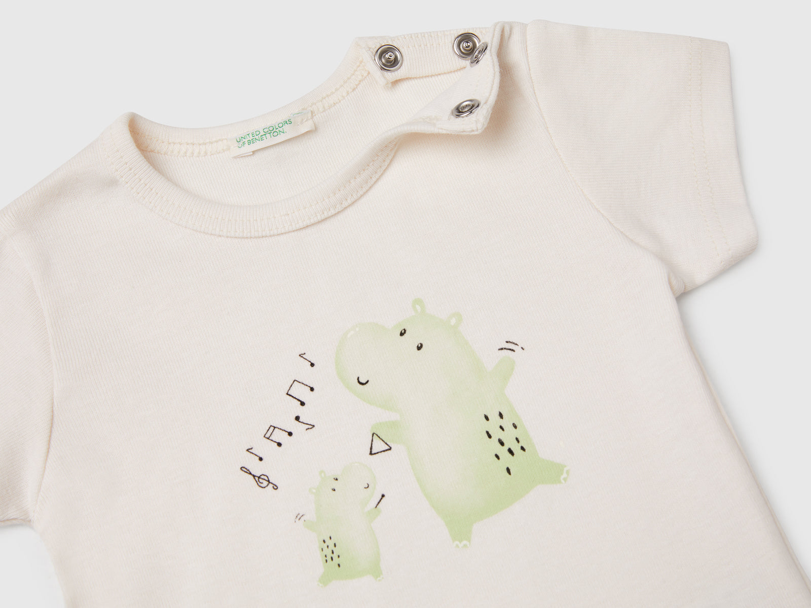 T-shirt manica corta in cotone da neonato bianco 3 | Benetton Outlet