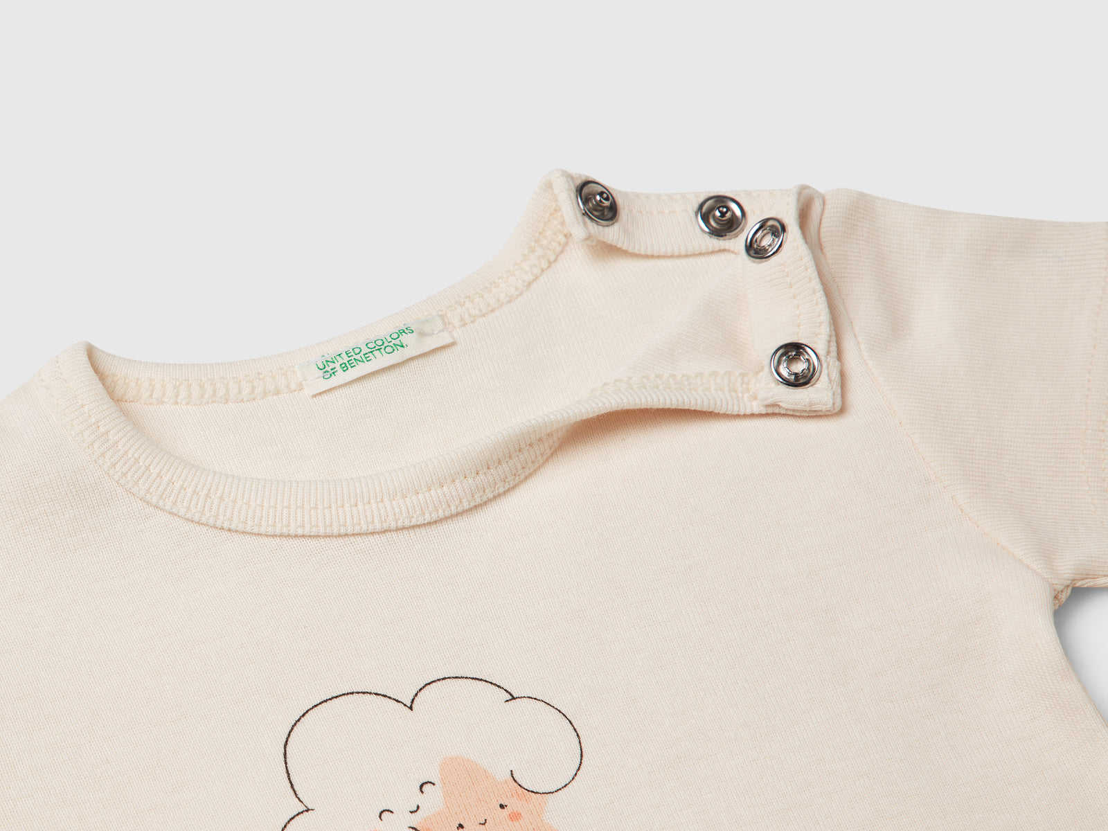 T-shirt manica corta in cotone da neonato bianco panna 3 | Benetton Outlet