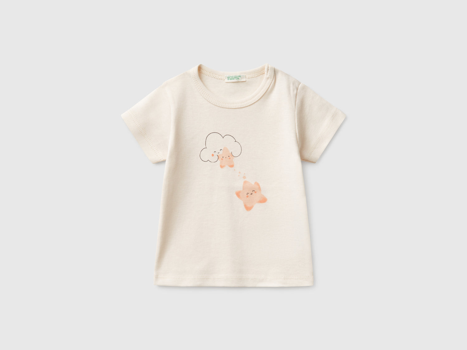 T-shirt manica corta in cotone da neonato bianco panna | Benetton Outlet