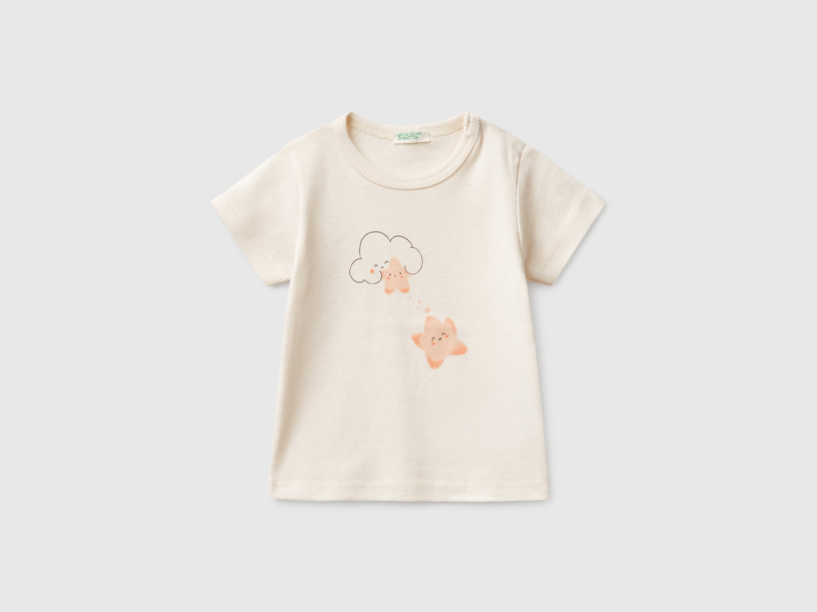 T-shirt manica corta in cotone da neonato bianco panna | Benetton Outlet