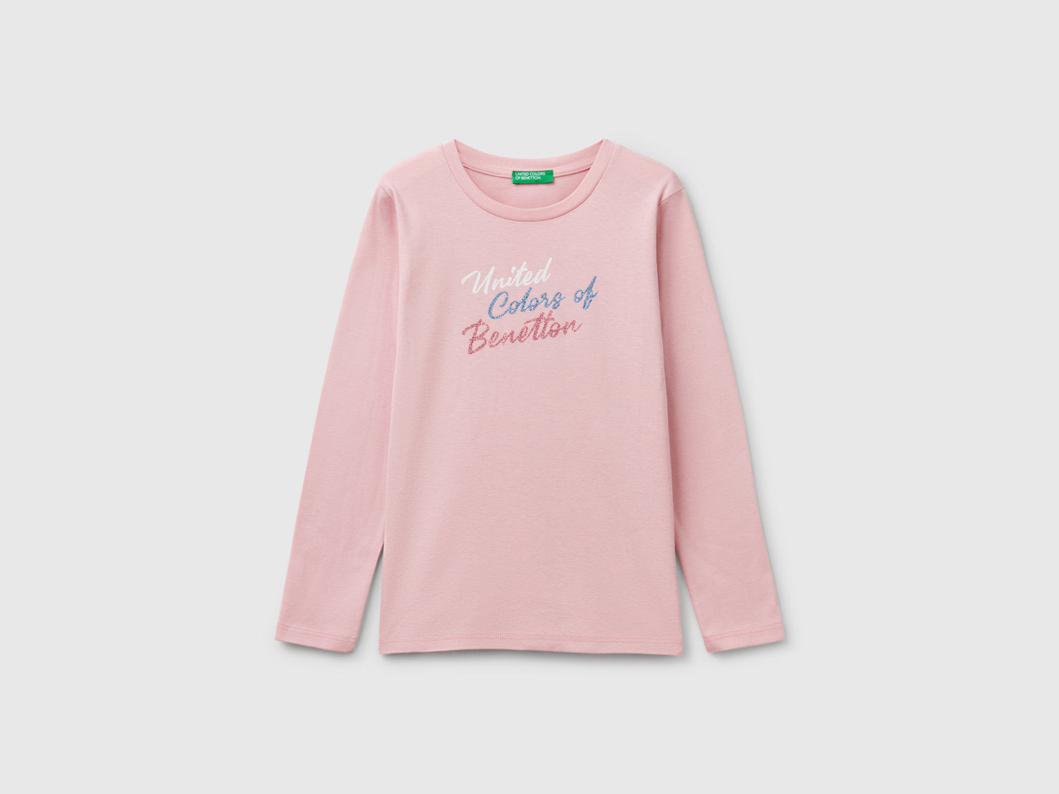 Maglietta a manica lunga con stampa glitter da bambina rosa | Benetton Outlet