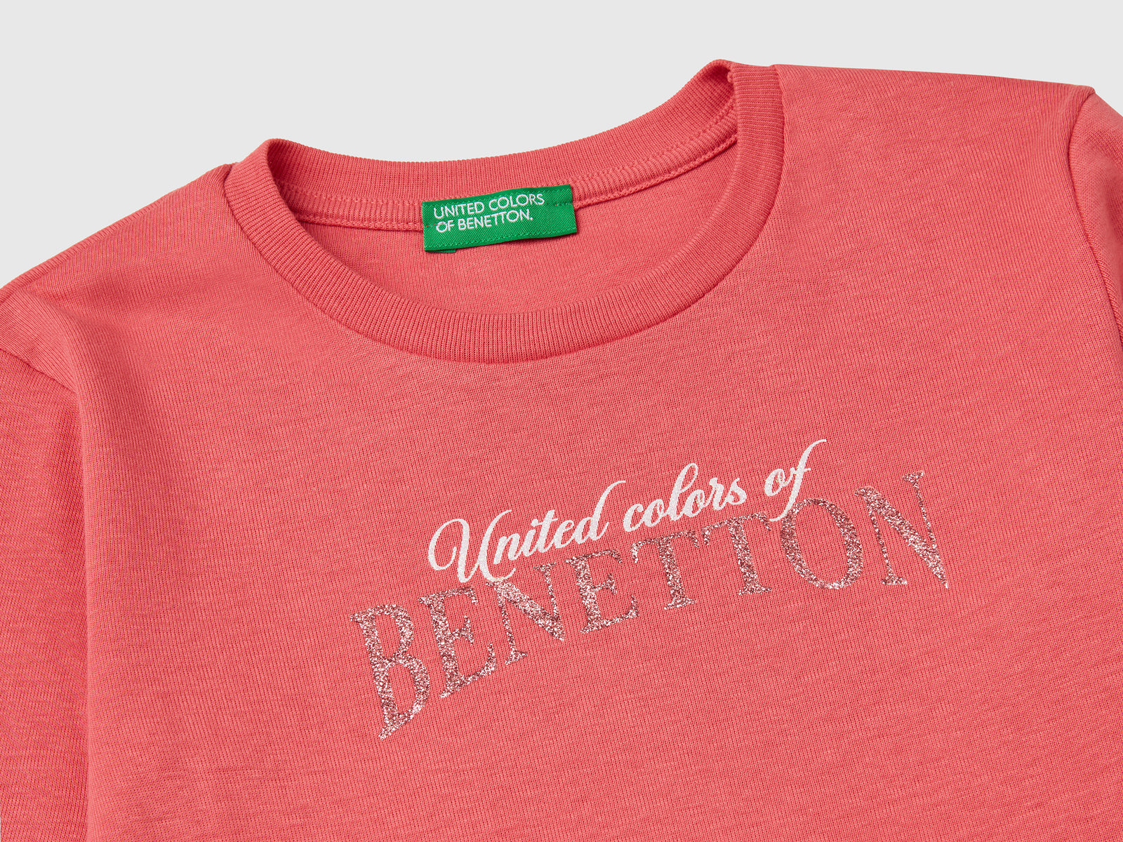 Maglietta a manica lunga con stampa glitter da bambina ciclamino 3 | Benetton Outlet