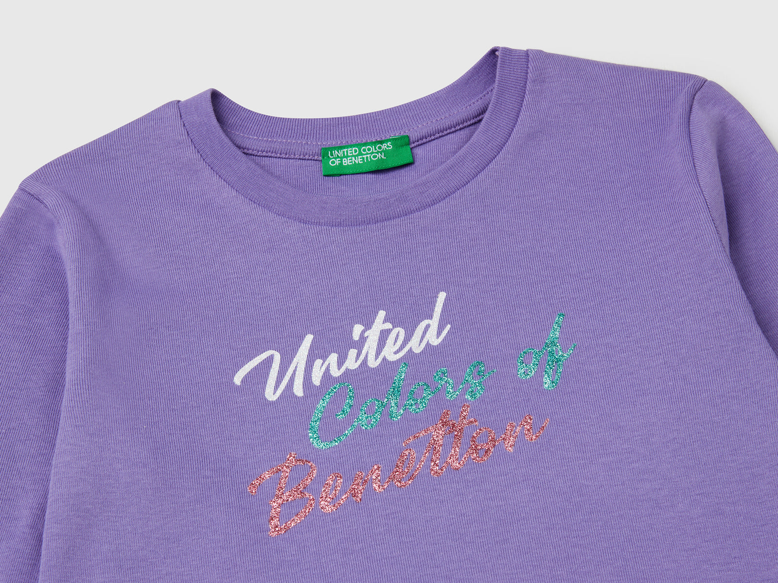 Maglietta a manica lunga con stampa glitter da bambina pervinca 3 | Benetton Outlet