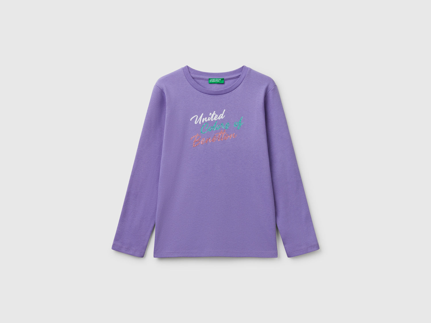 Maglietta a manica lunga con stampa glitter da bambina pervinca | Benetton Outlet