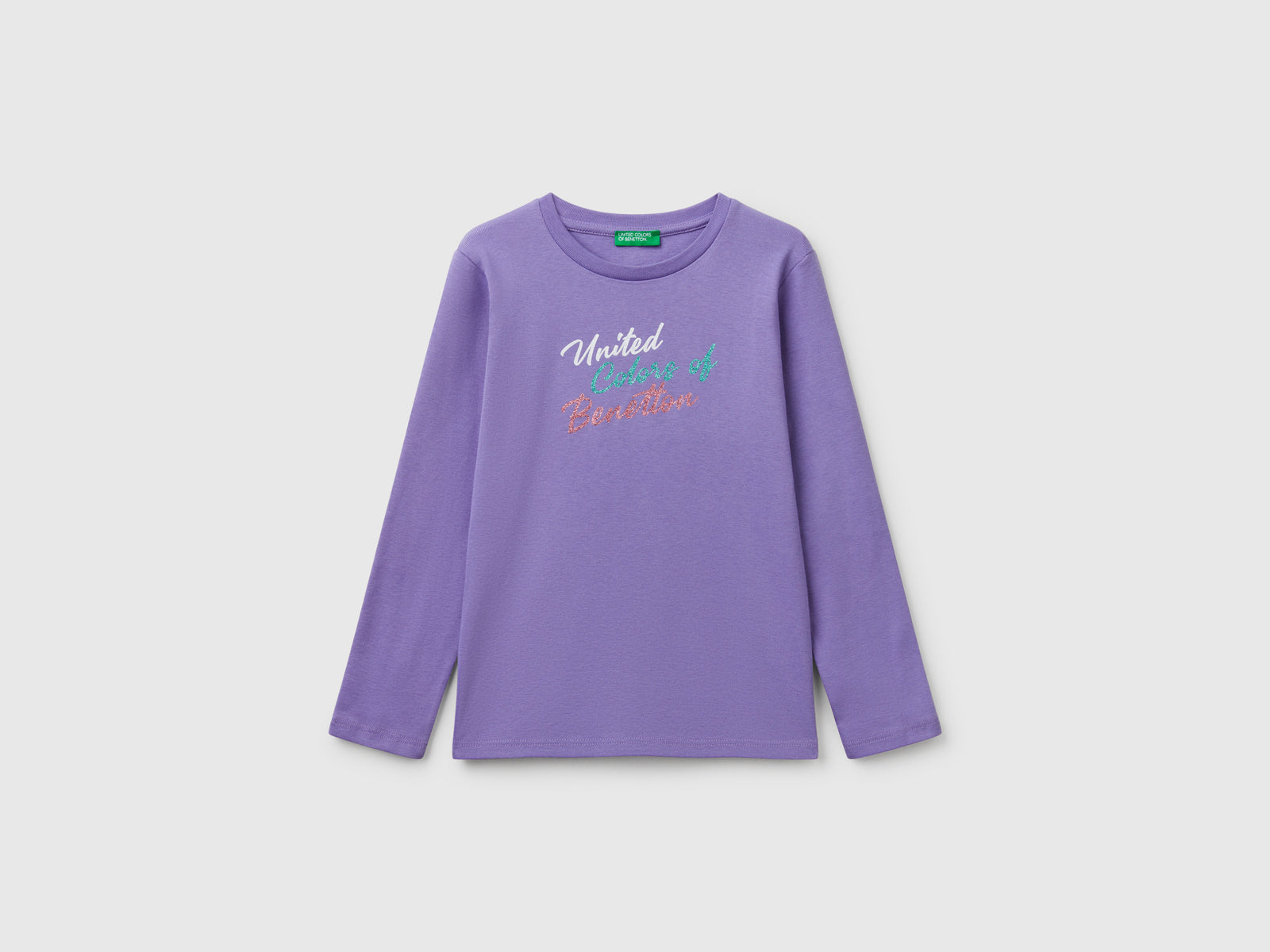 Maglietta a manica lunga con stampa glitter da bambina pervinca | Benetton Outlet