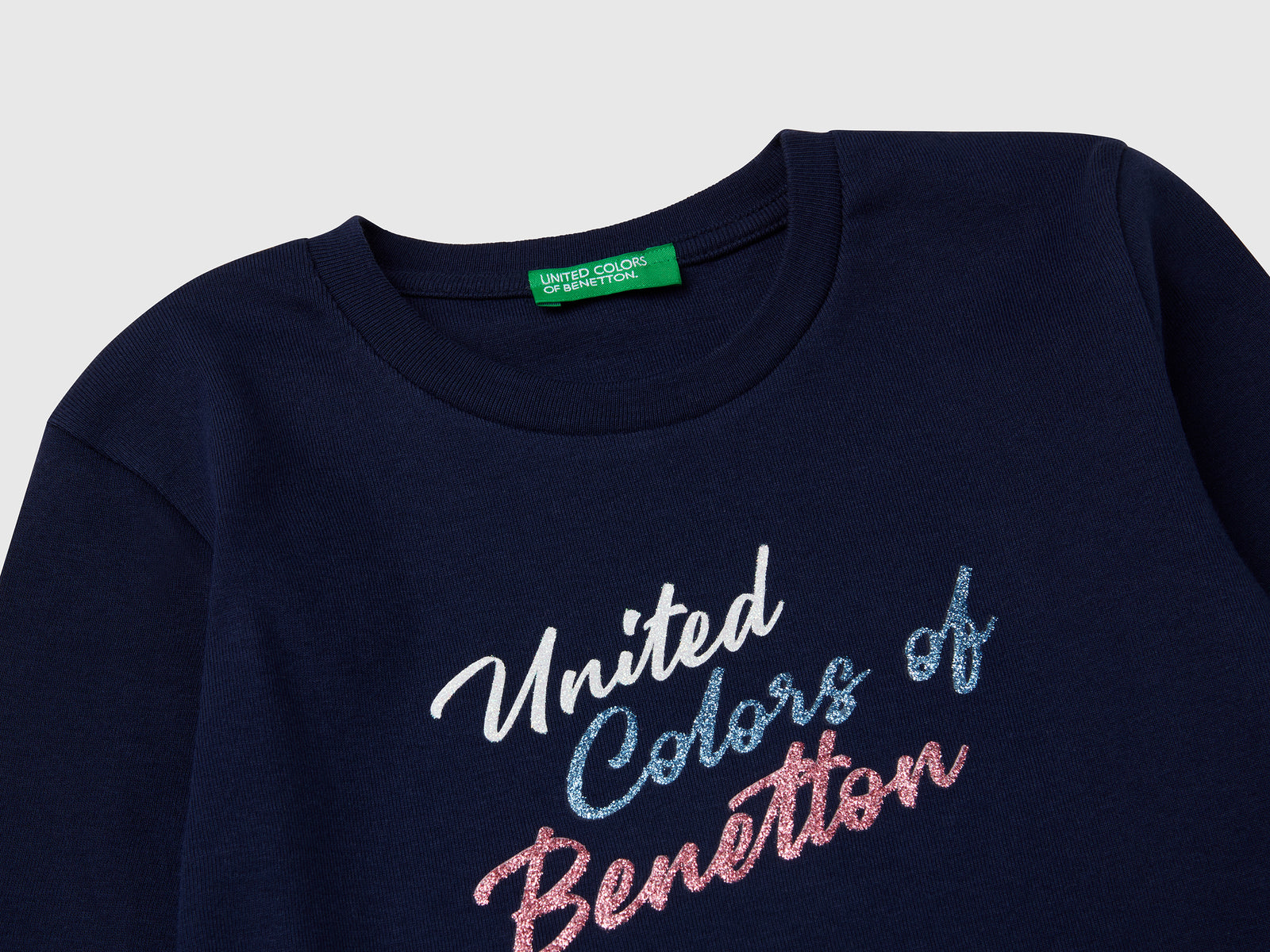Maglietta a manica lunga con stampa glitter da bambina blu scuro 3 | Benetton Outlet