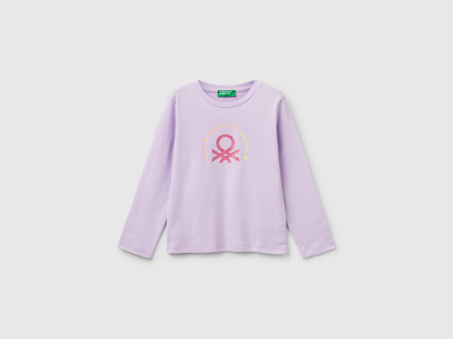 T-shirt slim fit con stampa glitter da bimba lilla | Benetton Outlet