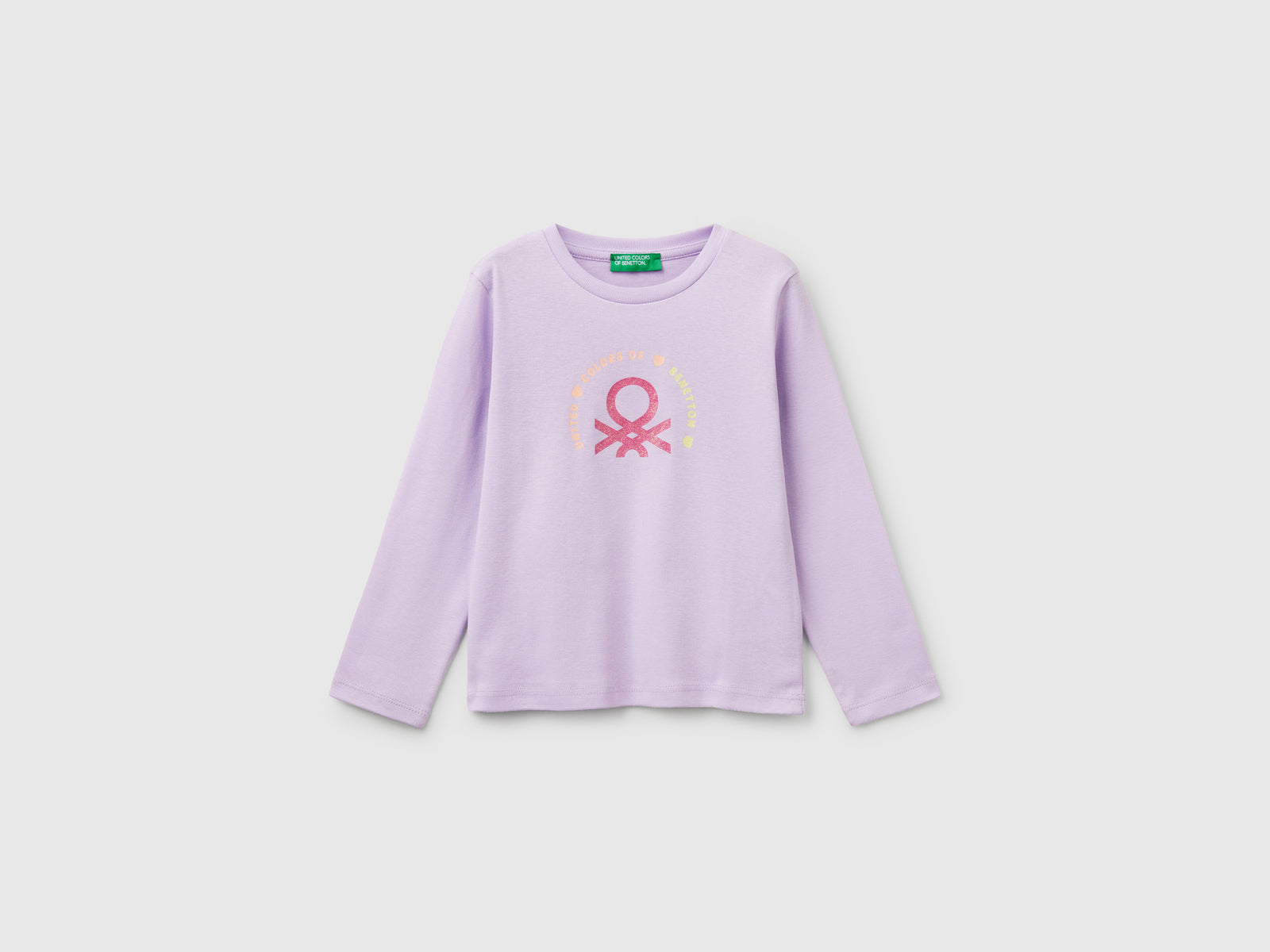 T-shirt slim fit con stampa glitter da bimba lilla | Benetton Outlet